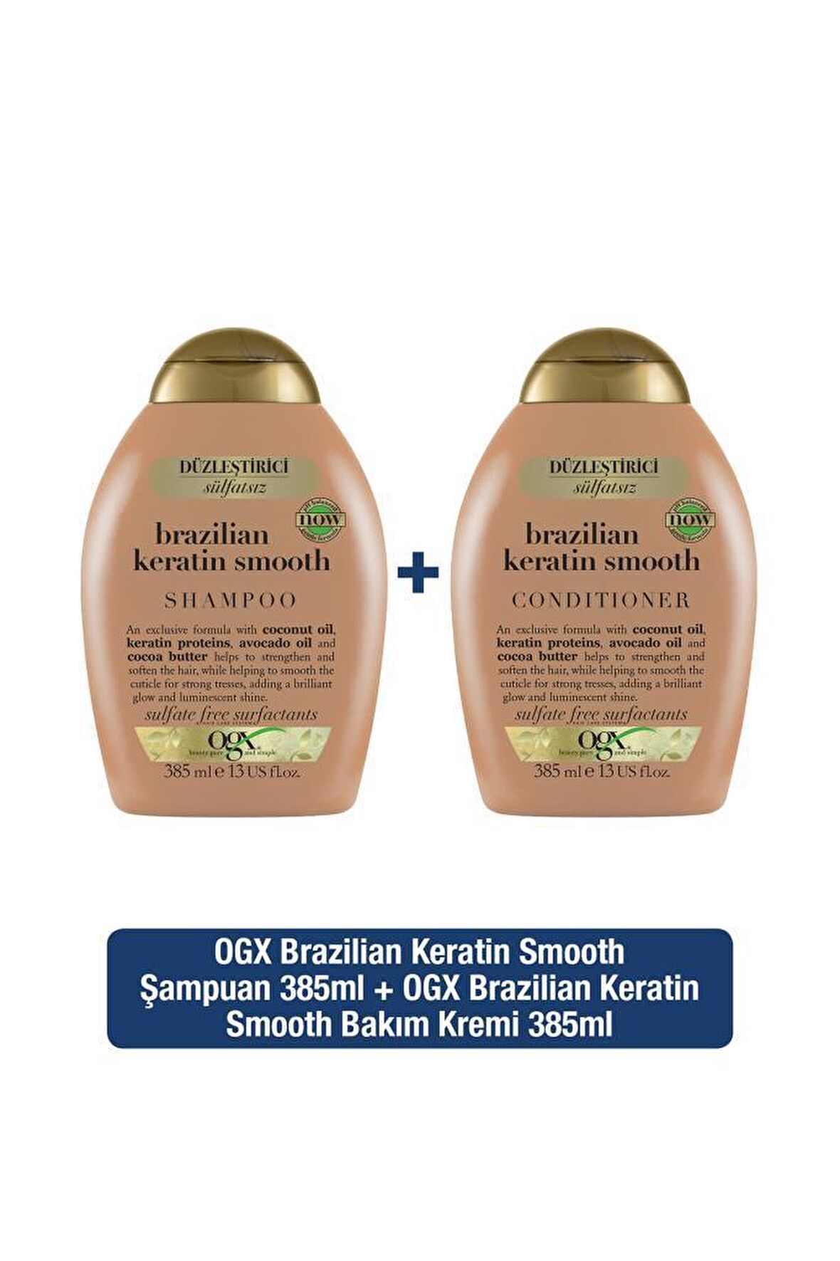 OGX Düzleştirici Brazilian Keratin Sülfatsız Şampuan 385ml+Sülfatsız Bakım Kremi385ml