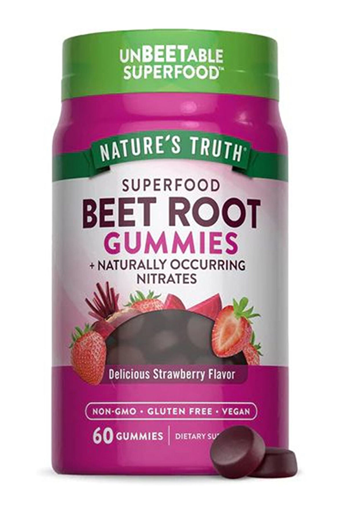 Super Food Beet Root + Black Pepper, Natural Strawberry, 60 Vegan Gummies-İthal