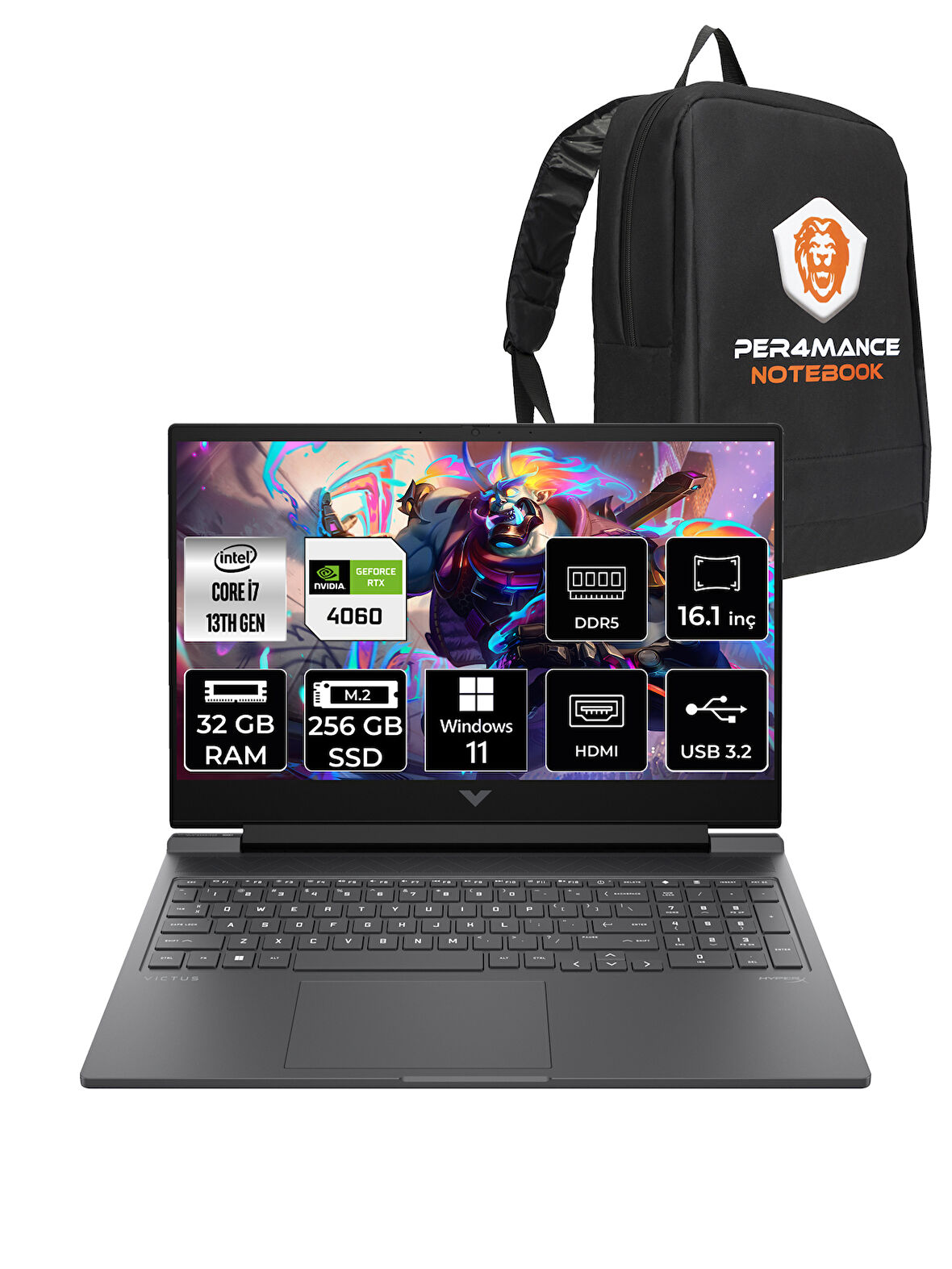 HP VİCTUS 16 i7-13700H 32GB 256GB SSD RTX4060/8GB 144HZ 16.1'' FHD W11H 8B5Y3EA & PER4 ÇANTA