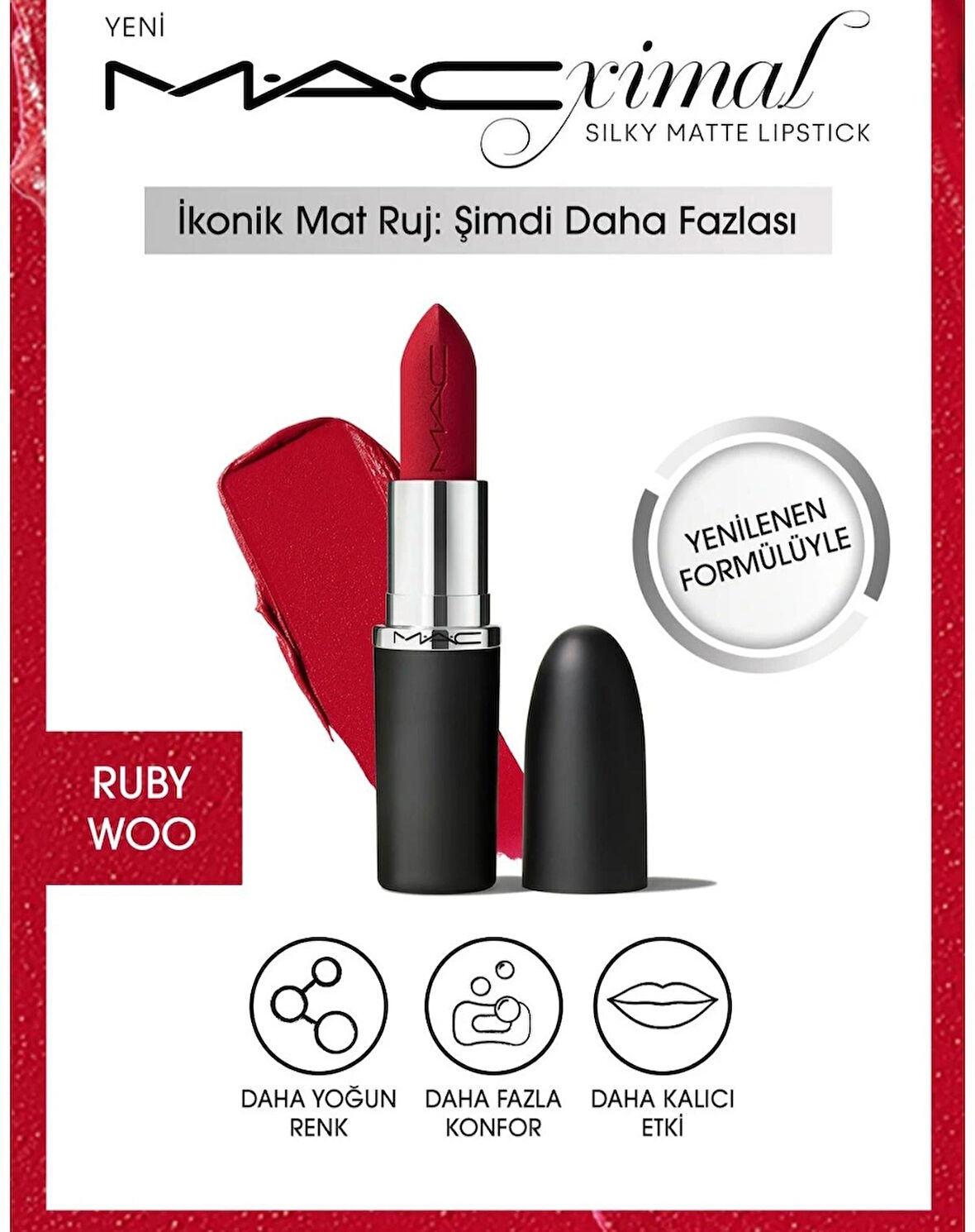 Mac silky matte lipstick nemlendirme etkili ruby woo