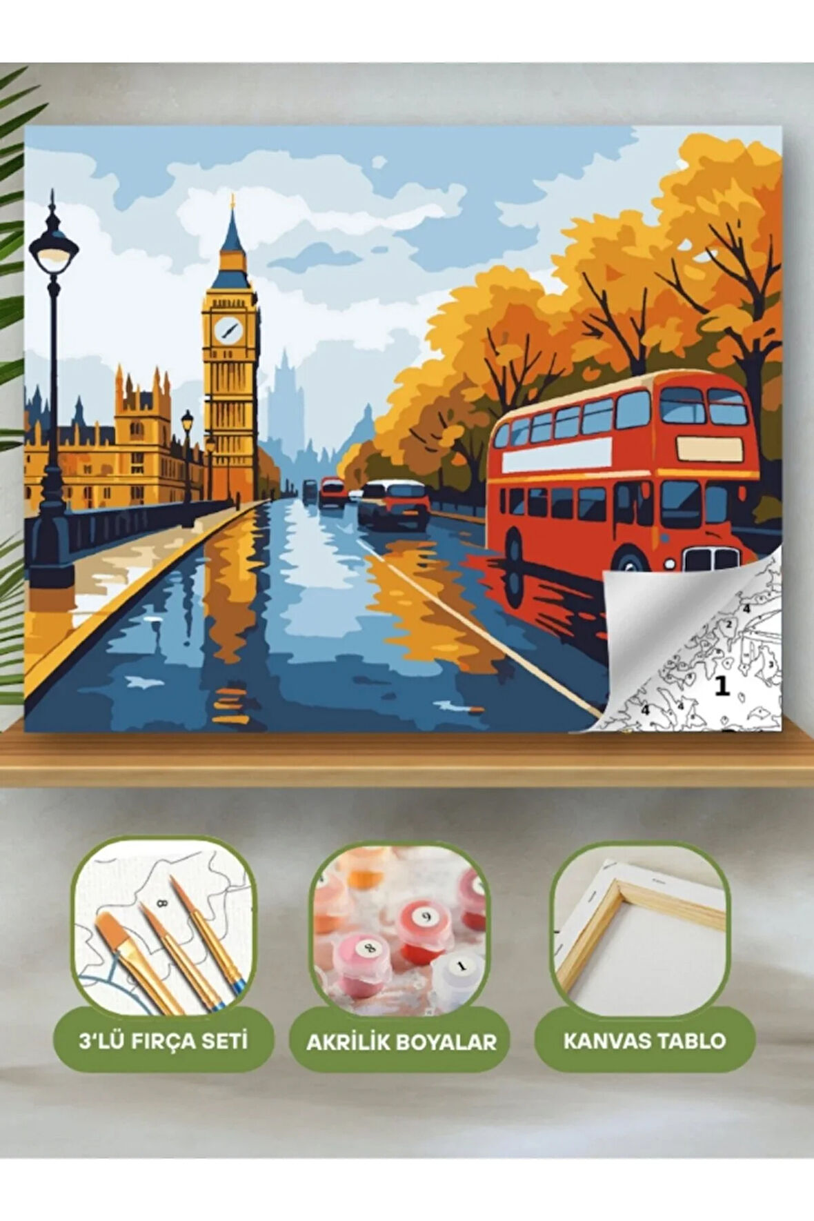 Sayılarla Boyama Seti 40x50 Cm (Çıtalı) Fırça Boya Dahil Numaralı Tuval Saat Manzara