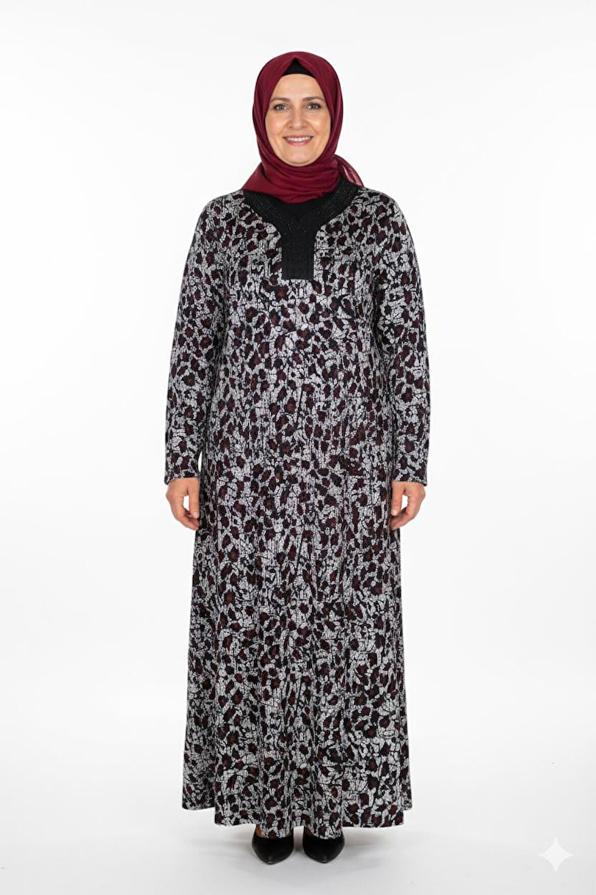 Hesna Kadın Minel Battal Beden Kuplu Boydan Siyah Elbise Desen 26