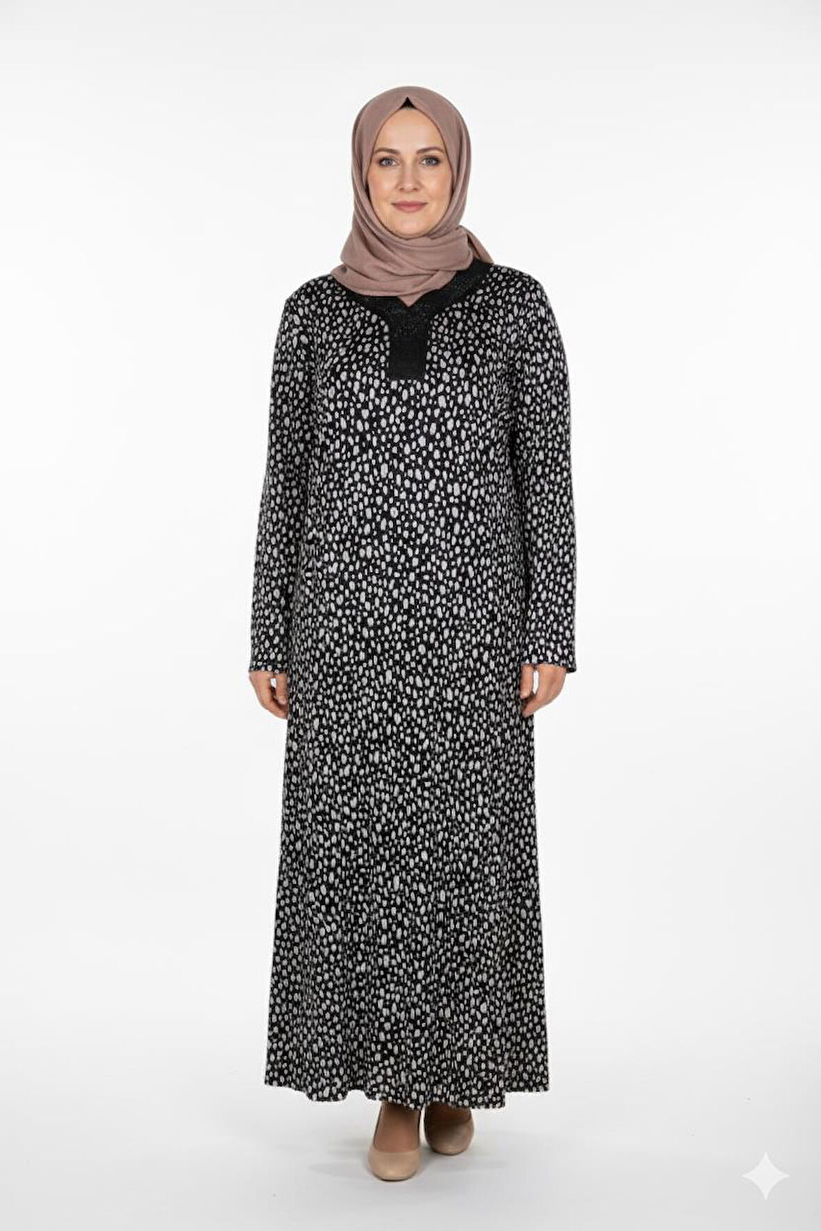 Hesna Kadın Minel Battal Beden Kuplu Boydan Siyah Elbise Desen 28
