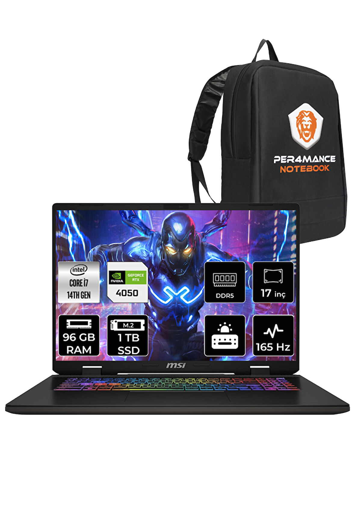 MSI SWORD 17 HX B14VEKG i7-14700HX 96GB 1TB SSD RTX4050/6GB 105W 17" FHD+ 165HZ FDOS & PER4 ÇANTA