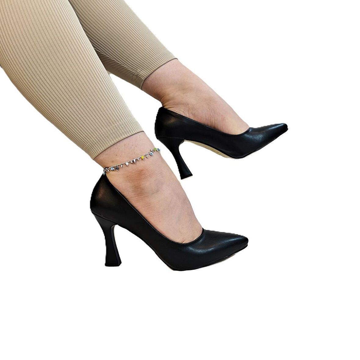 Fiyra 7036 Siyah Cilt İnce Kadeh Topuk Stiletto Topuklu Ayakkabı