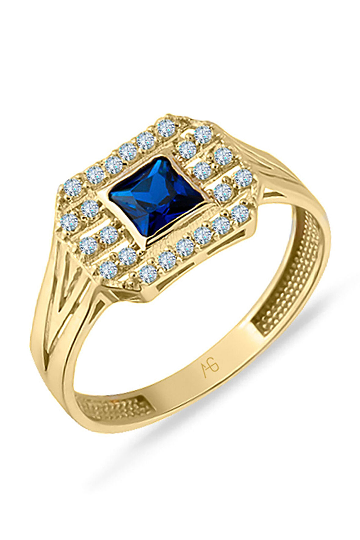 Altın Safir Taşlı Tasarım Yüzük