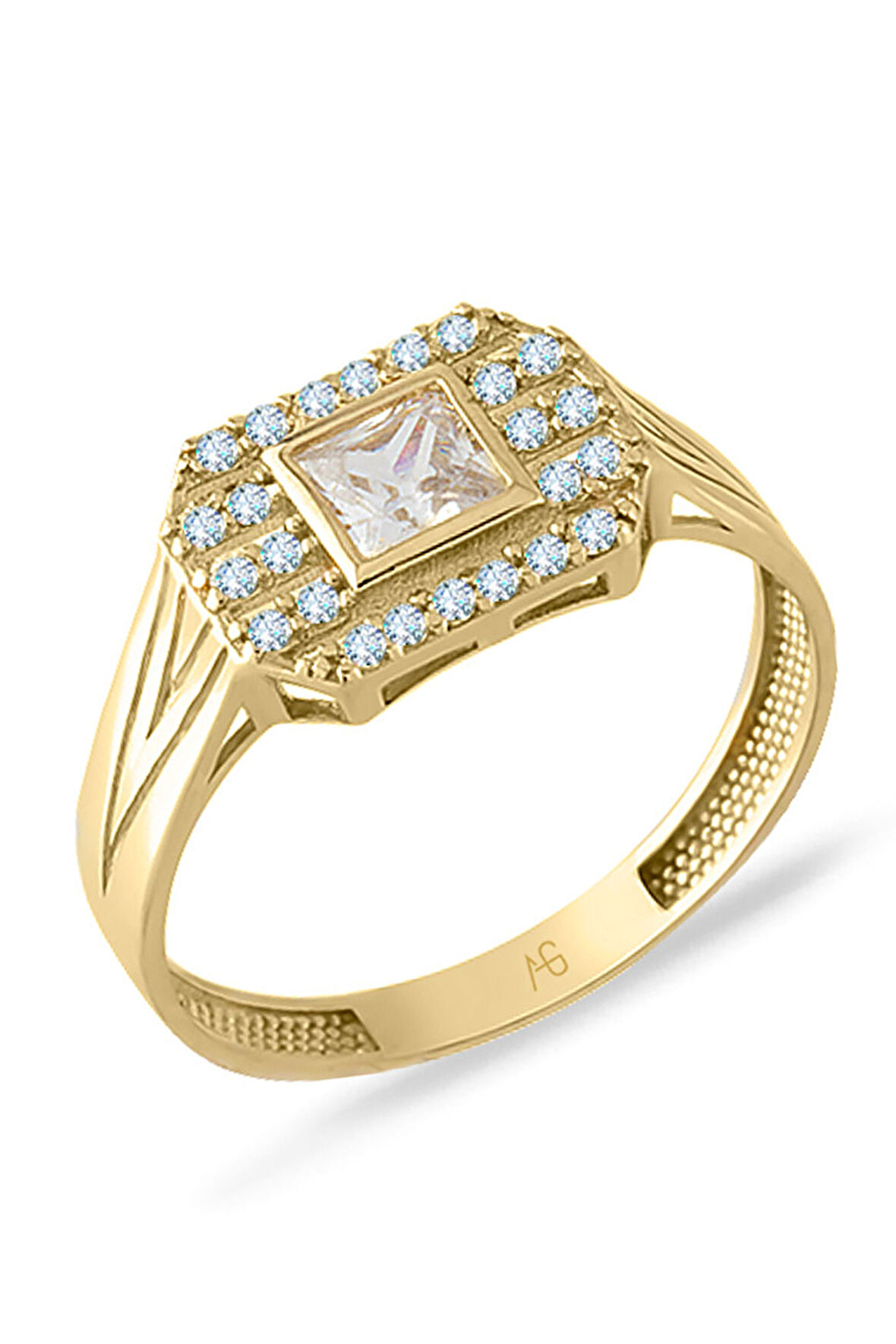 Kare Taşlı Altın Tasarım Yüzük
