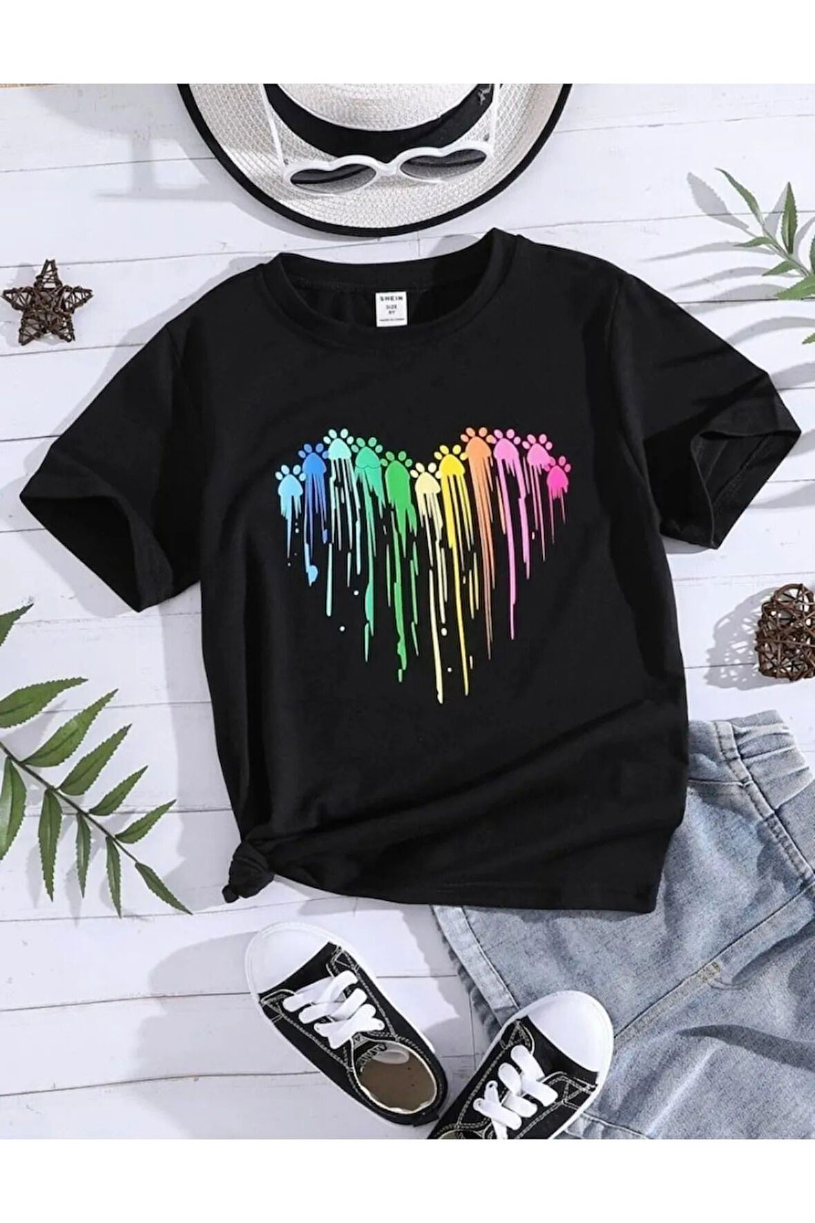 Siyah Boya Patiler Baskılı Çocuk Tshirt
