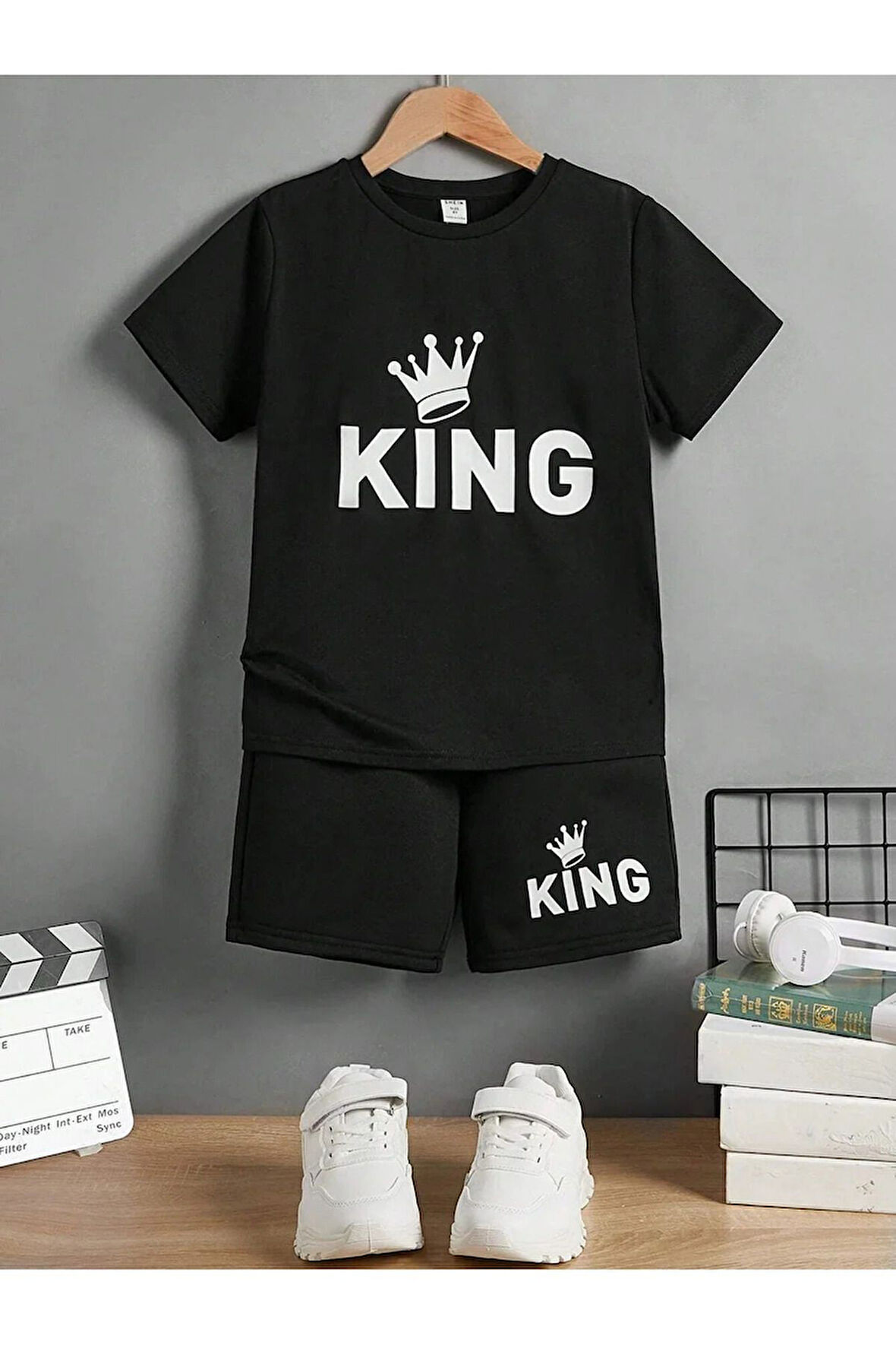 King baskılı çocuk alt ust şortlu takım