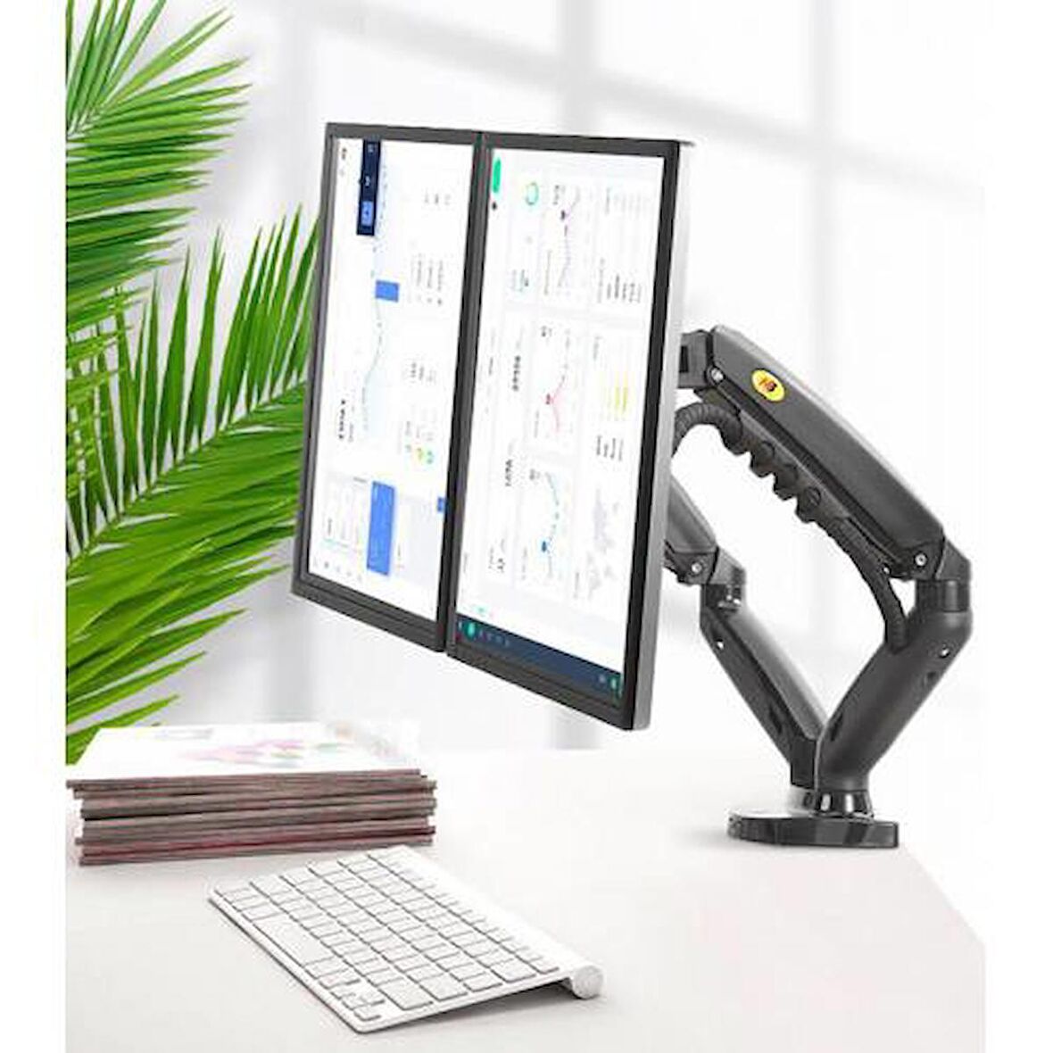 Coofbe Masa Montajlı NB F160 Amortisörlü Çift Kollu Monitör Tutucu ; LCD LED Monitör Tutucu