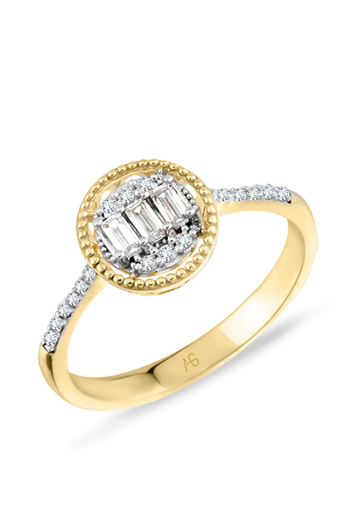 Altın Baget Taşlı Yuvarlak Sade Yüzük