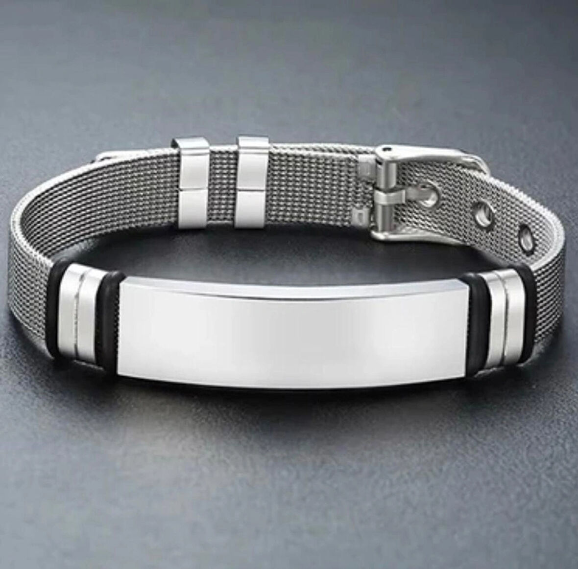 Tamamı Saf Çelik Silver Kemer Kordonlu Sade Şık Çelik Bileklik 23 cm