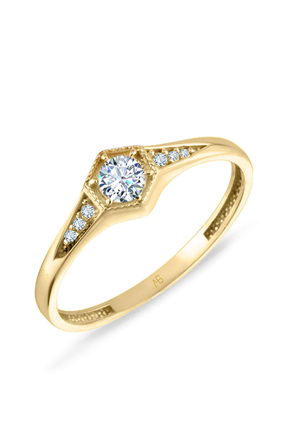 Köşeli Tektaş Altın Sade Kombin Yüzük