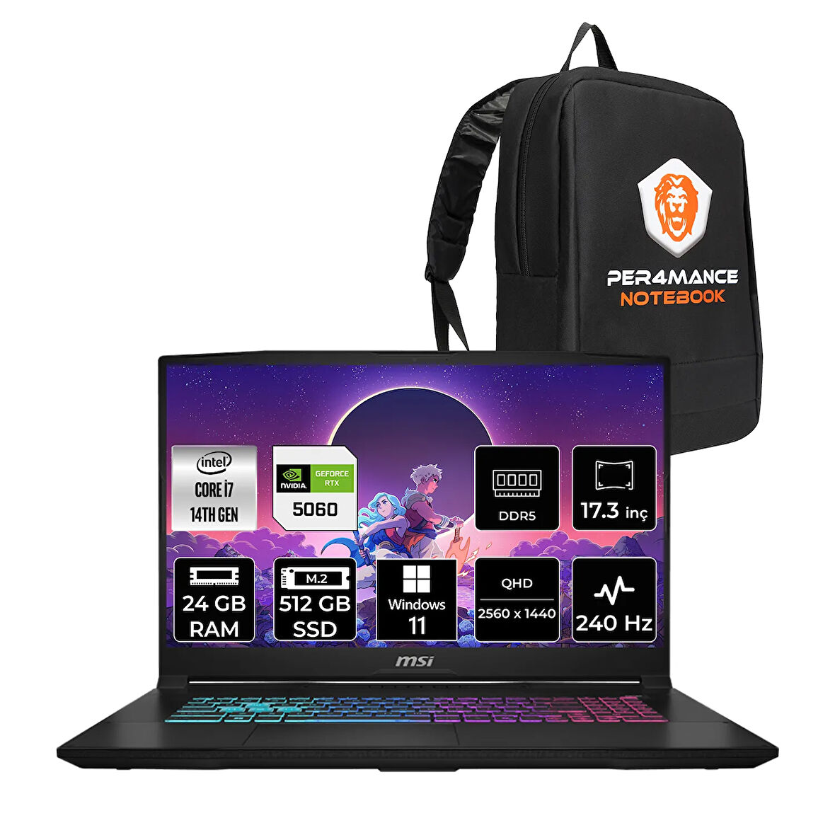 MSI Katana 17 HX i7-14650HX 24GB 512GB SSD RTX5060/8GB 17.3'' 2K QHD 240Hz W11P Gaming Laptop B14WFK