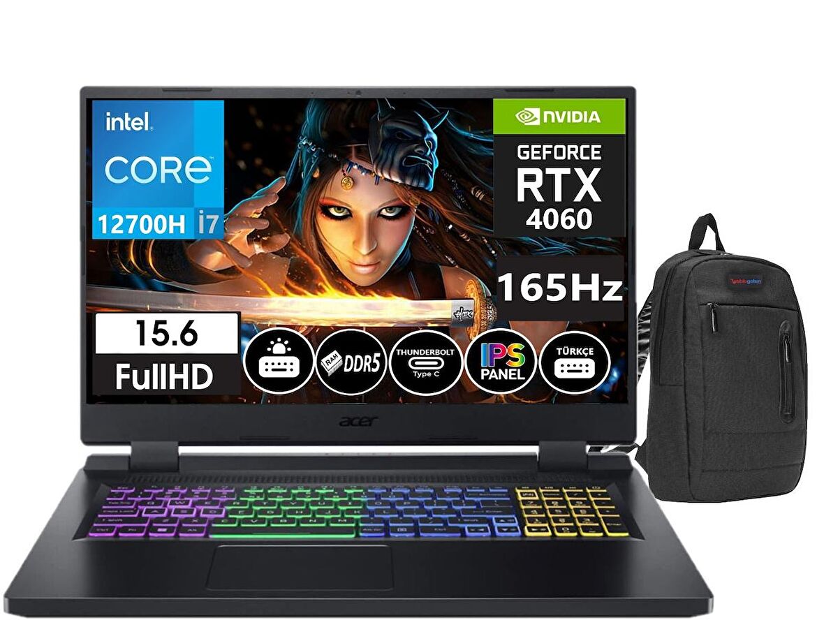 Acer Nitro 5 AN515-58-79XA Intel Core I7 12700H 16gb DDR5 Ram 1tb SSD 8GB RTX4060 15.6 İnç 165Hz IPS FHD Windows11Pro Taşınabilir Bilgisayar NHQM0EY00120+ZettaÇanta