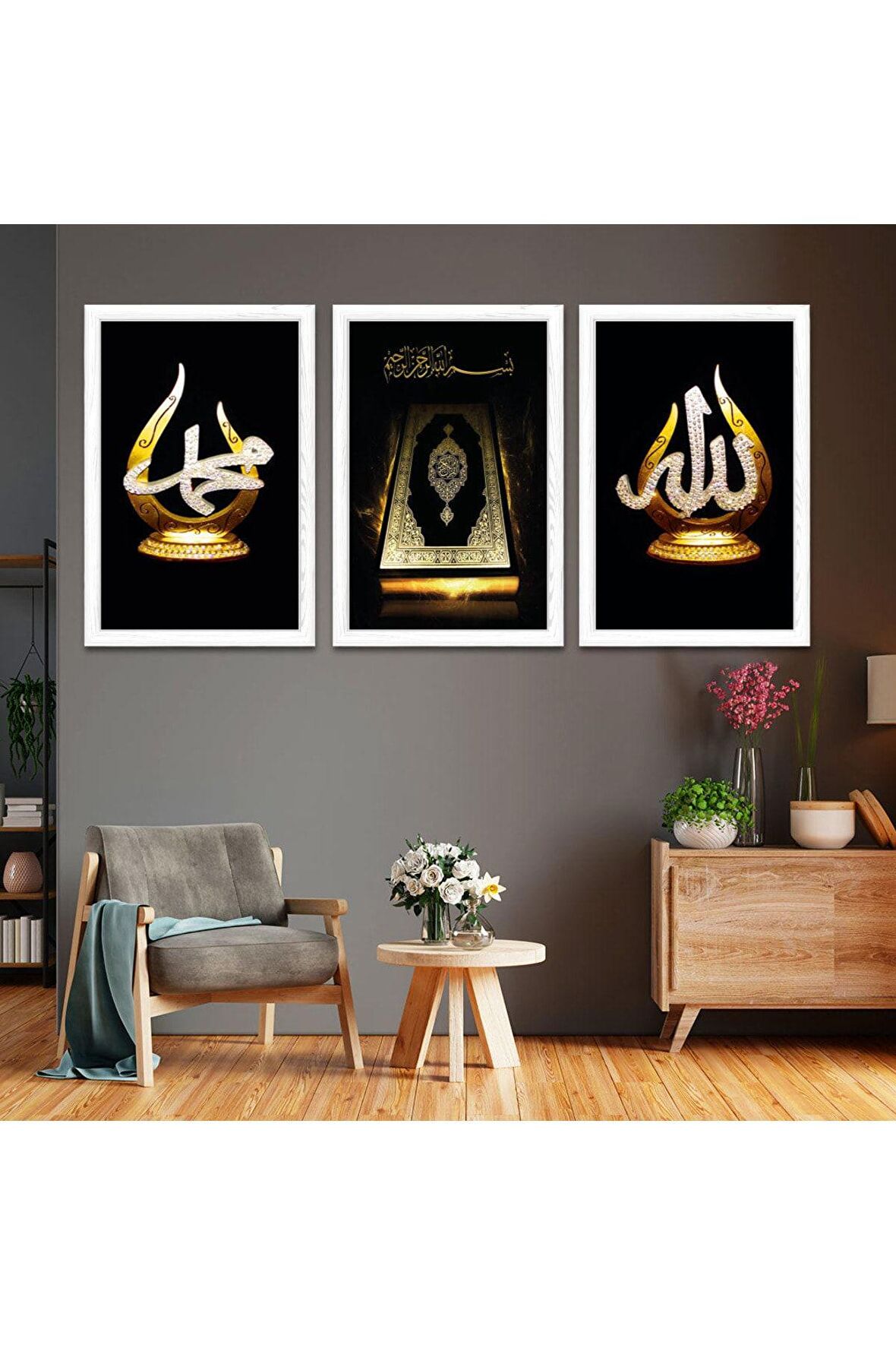 GÜMÜŞ AYNALI PLEKSİ ÇERÇEVELİ BEYAZ MAVİ GOLD DESENLİ ÇİZİM SOYUT TABLO