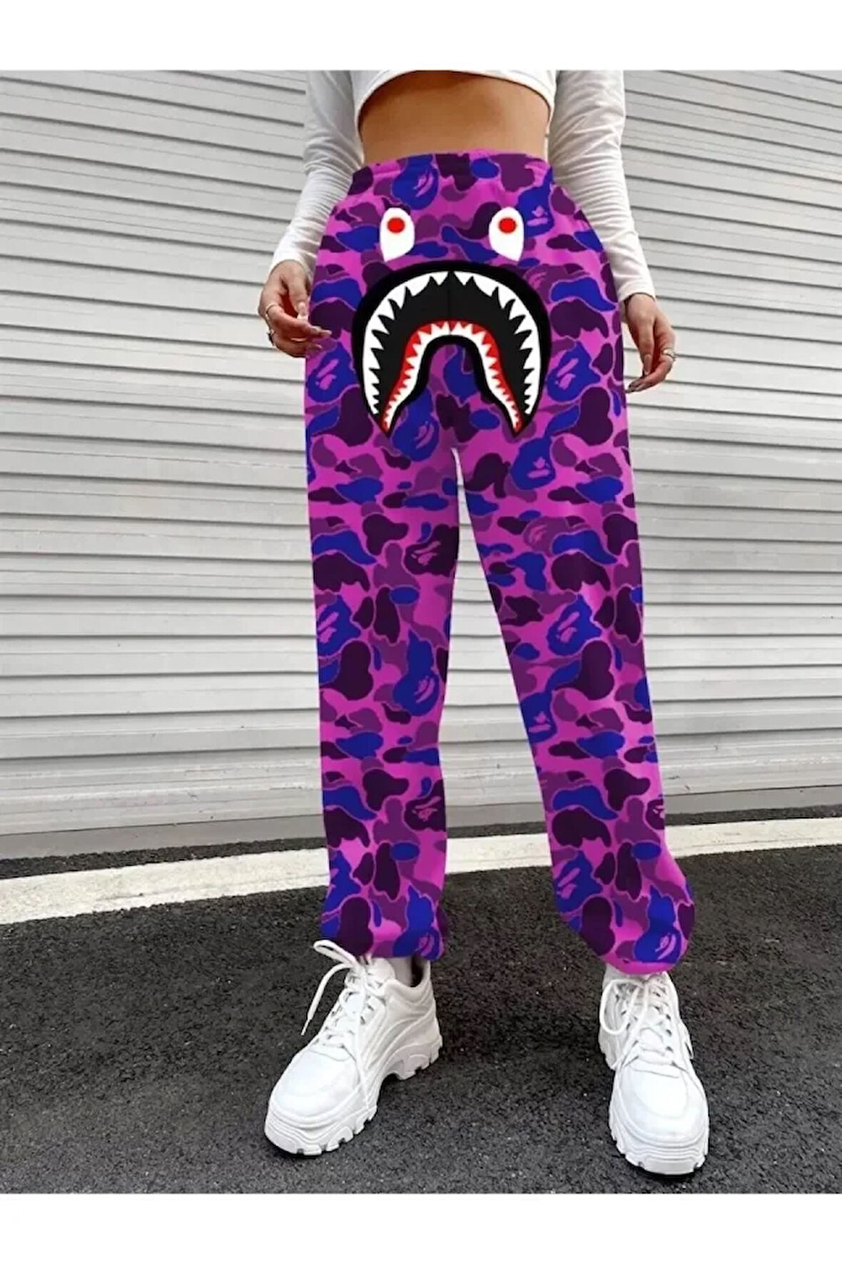 Bape Shark Dijital Baskılı Eşofman Altı - Mor