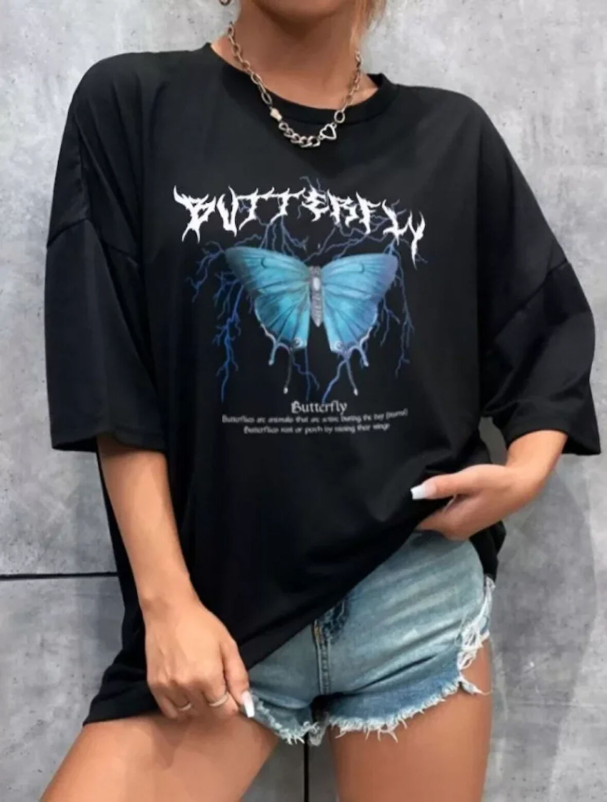 Unisex Baskılı Oversize T-Shirt - Siyah