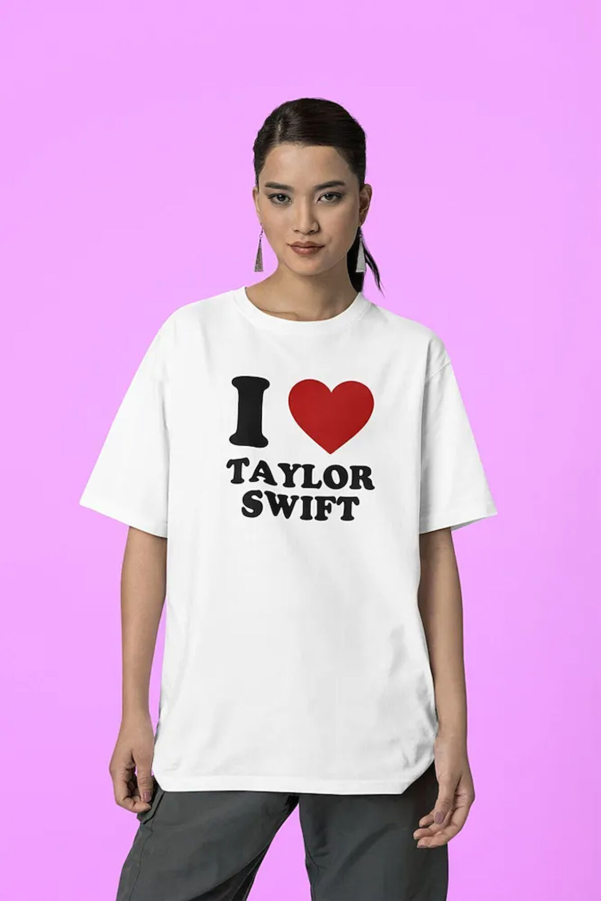 I Love Taylor Swift Yazılı Oversize Tişört, Unisex Tişört