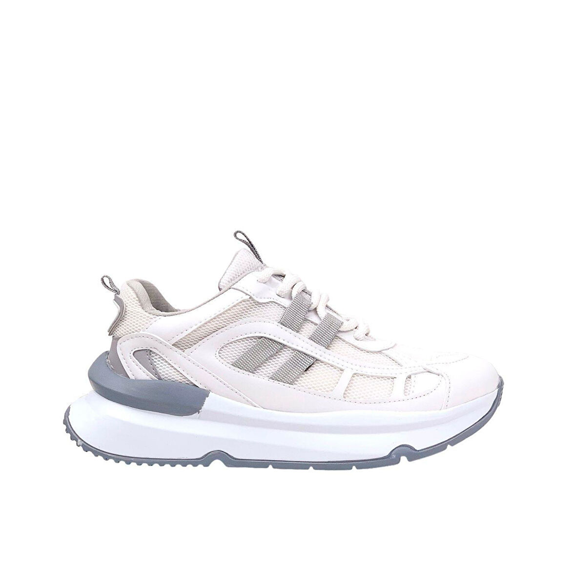 Kadın Osdan Beyaz Gri Günlük Spor Ayakkabı Sneaker 4 cm sp176