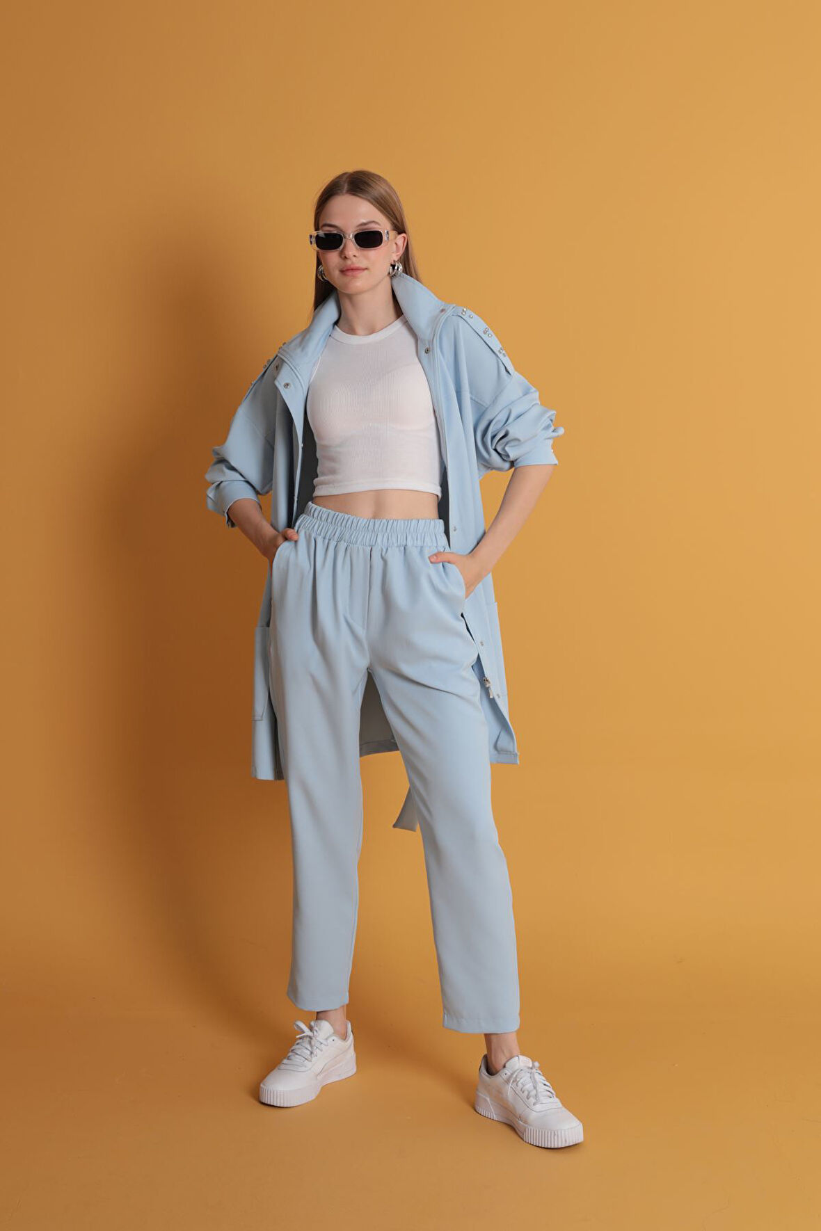 Beli Lastikli Düz Kadın Bebe Mavi Pantolon