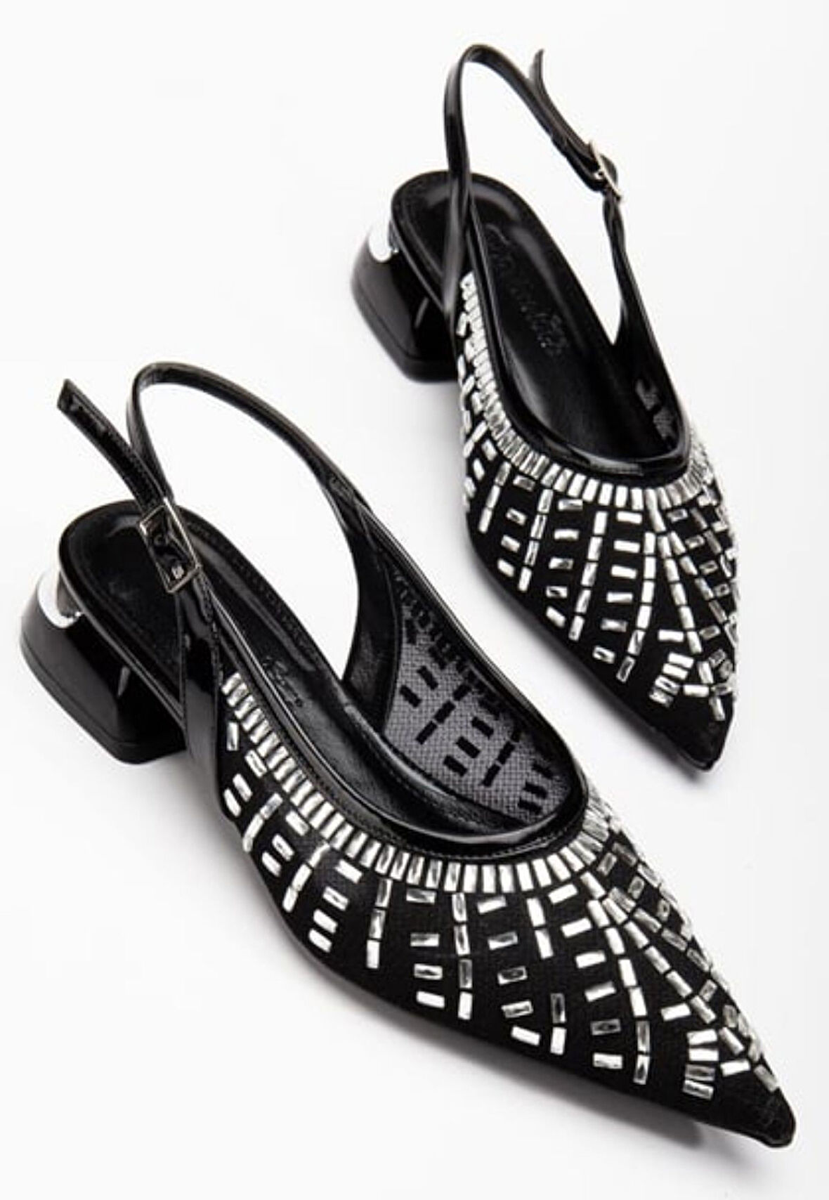 Piyar Siyah Taşlı Topuklu Ayakkabı