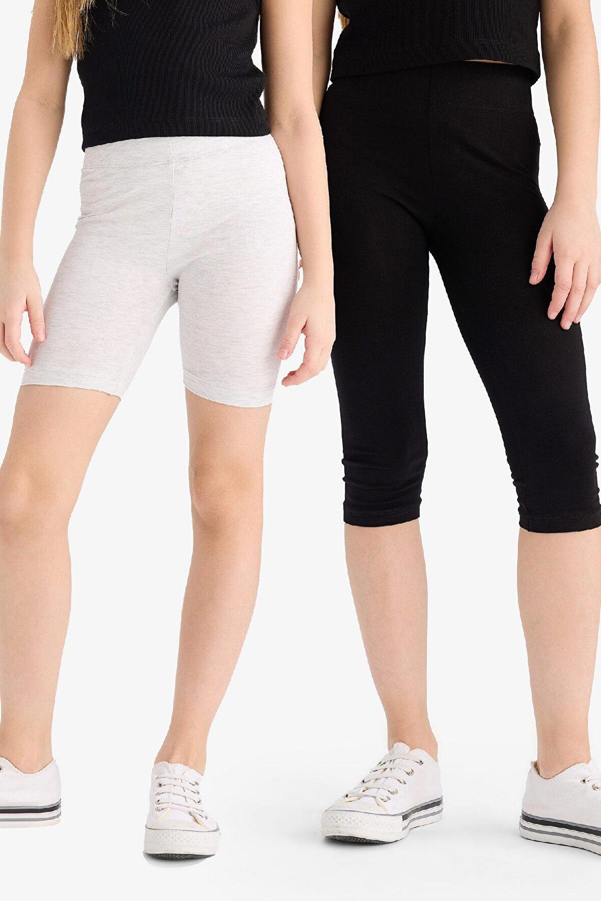 Kız Çocuk Kısa Boy Penye 2'li Tayt