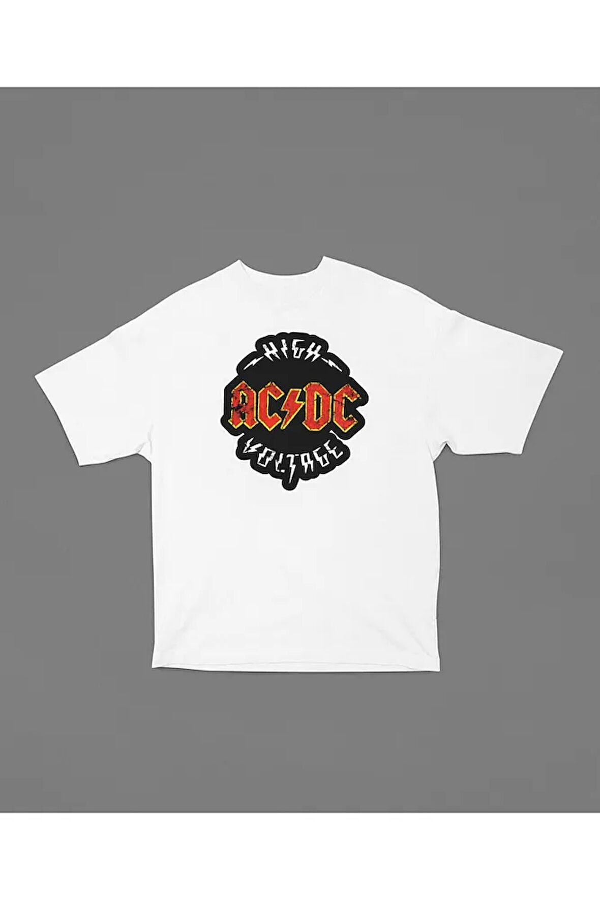 High AC DC Voltage Baskılı Unisex Oversize Rock Metal Müzik Tişört
