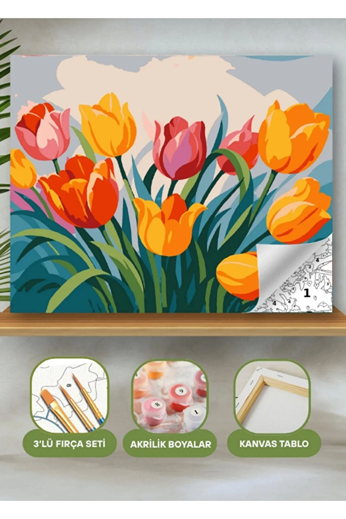 Sayılarla Boyama Seti 40x50 Cm (Çıtalı) Fırça Boya Dahil Numaralı Tuval Rengarenk Laleler