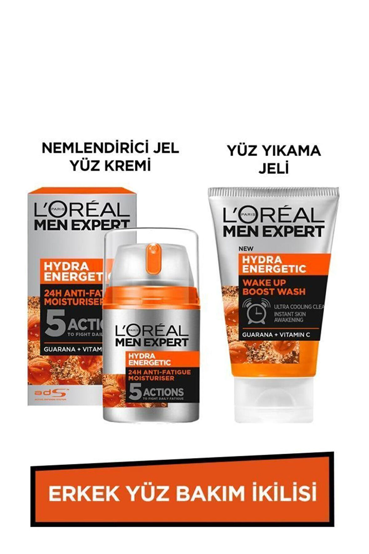 Erkek Yüz Bakım Ikilisi Hydra Energetic Yüz Yıkama Jeli 100ml Nemlendirici Jel Yüz Kremi 50ml