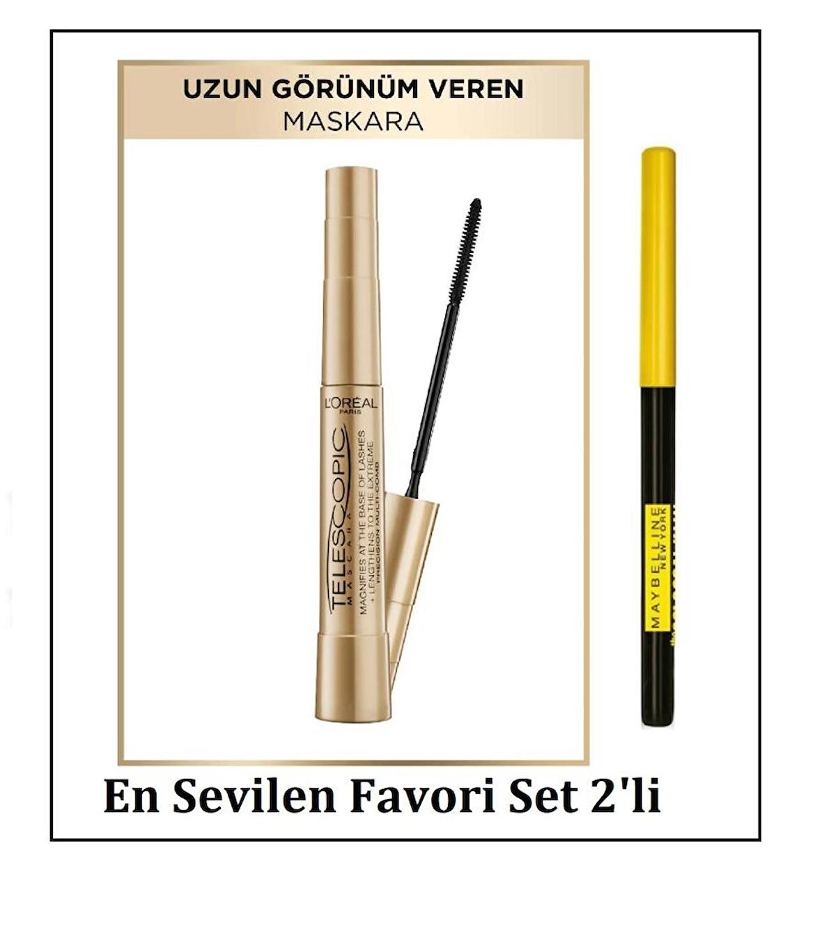 Loreal Paris Telescopic Gold Maskara  & Colossal Kajal Asansörlü Siyah Göz Kalemi En Favori 2'li Set