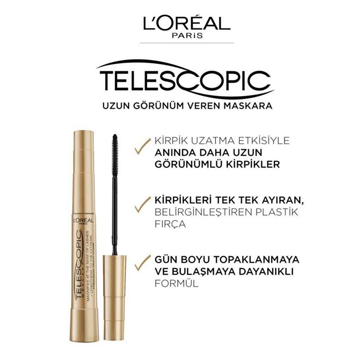 Loreal Paris Telescopic Uzun Görünüm Veren Siyah Maskara 8ml