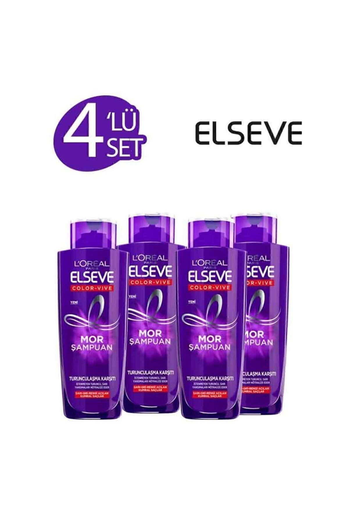 Elseve 4'lü Turunculaşma Karşıtı Mor Şampuan 200 Ml Seti