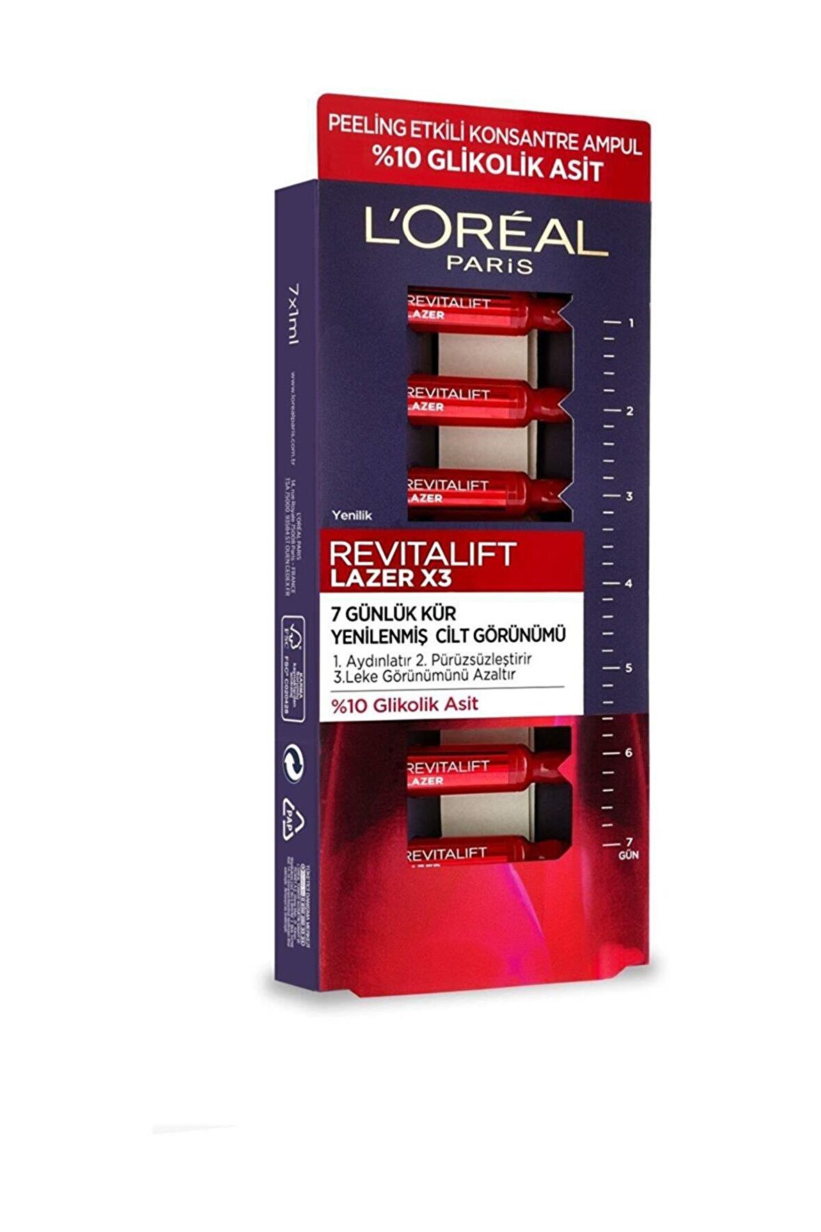 Loreal Paris Revitalift Lazer X3 Yaşlanma Karşıtı Hyalüronik Asit 30 Yaş + Gece-Gündüz Yüz ve Boyun Kremi 7x2 ml 