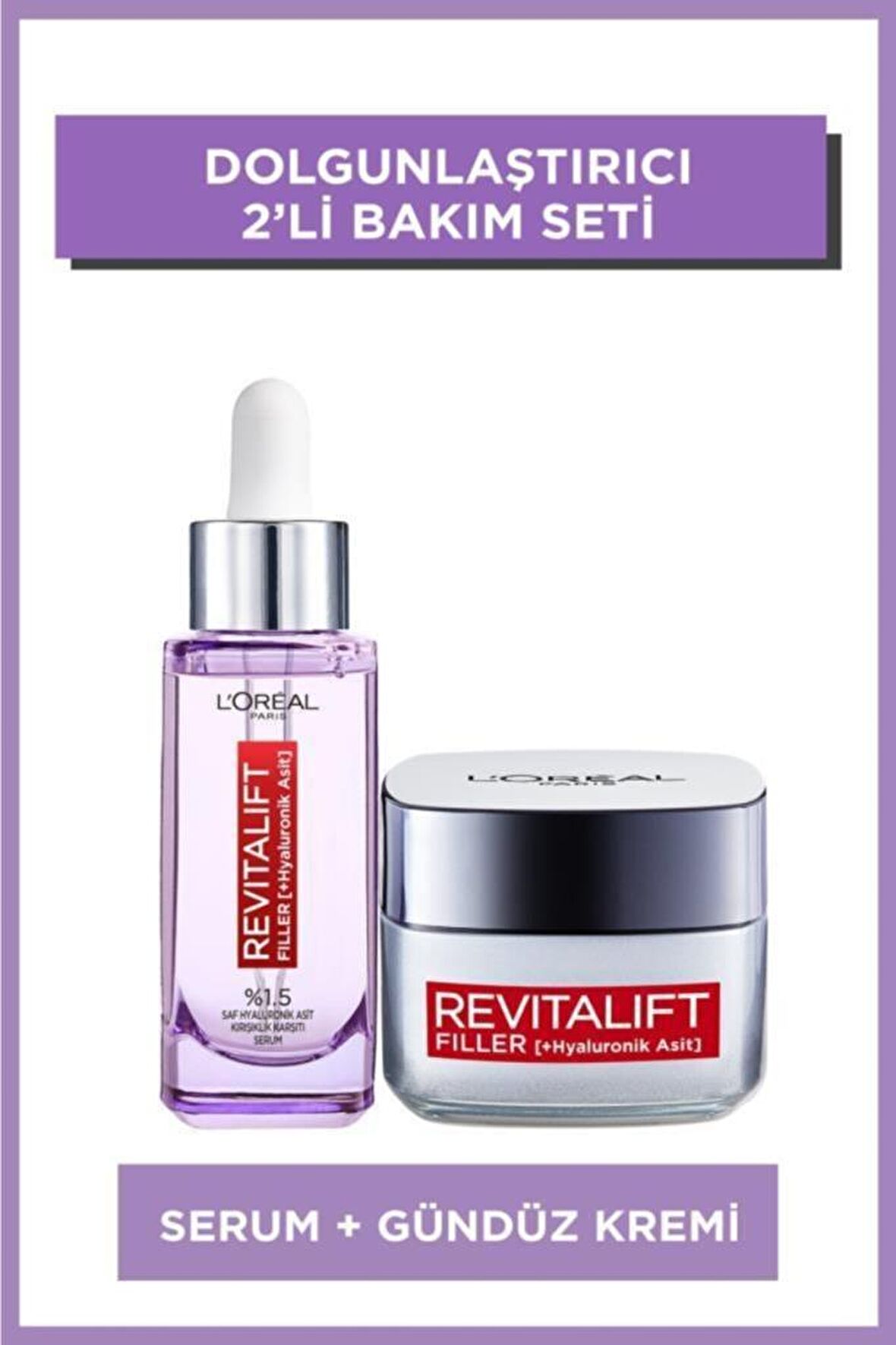 Loreal Paris Revitalift Filler Kırışıklık Karşıtı Hyalüronik Asit 30 Yaş + Gündüz Yüz ve Boyun Serumu 50 ml Bakım Seti 