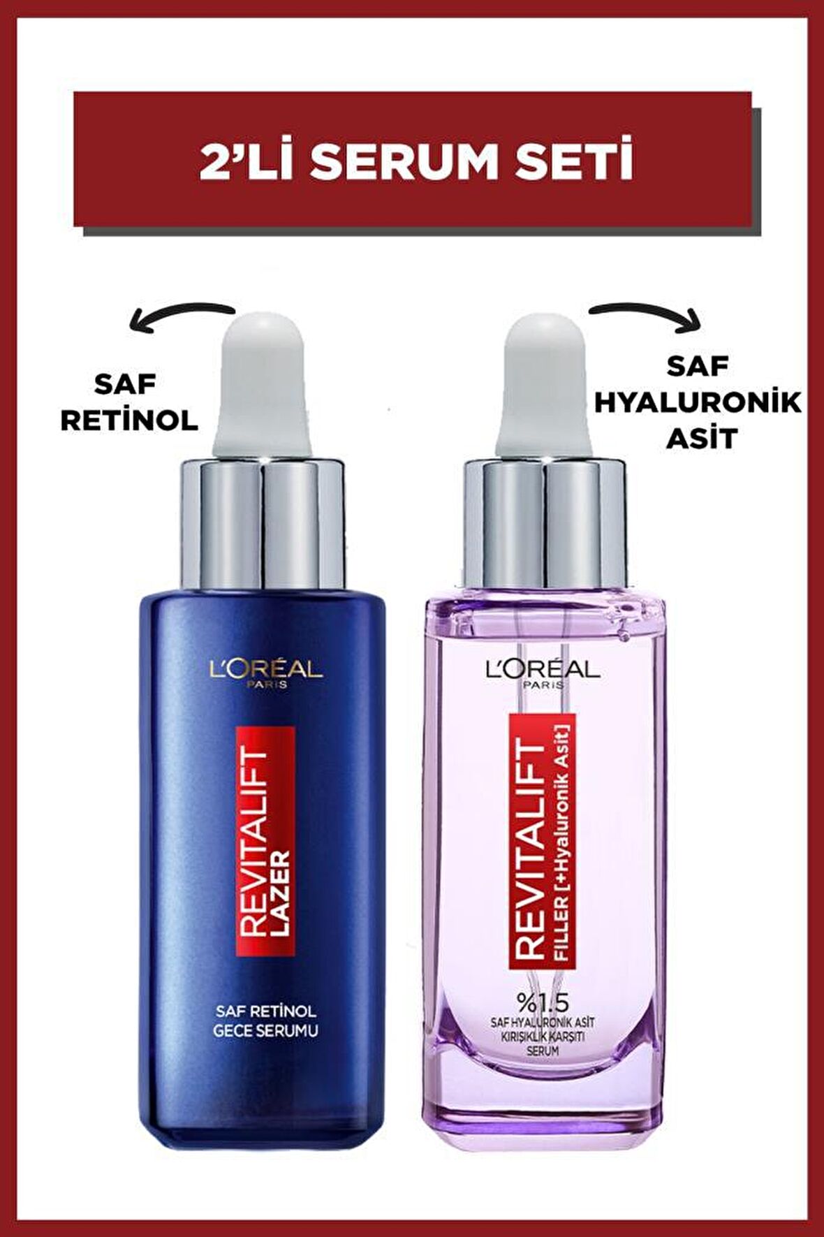 Loreal Paris Revitalift Filler Kırışıklık Karşıtı Hyalüronik Asit Kolajen 30 Yaş + Gece Yüz ve Boyun Serumu 50 ml & 2'li Set 