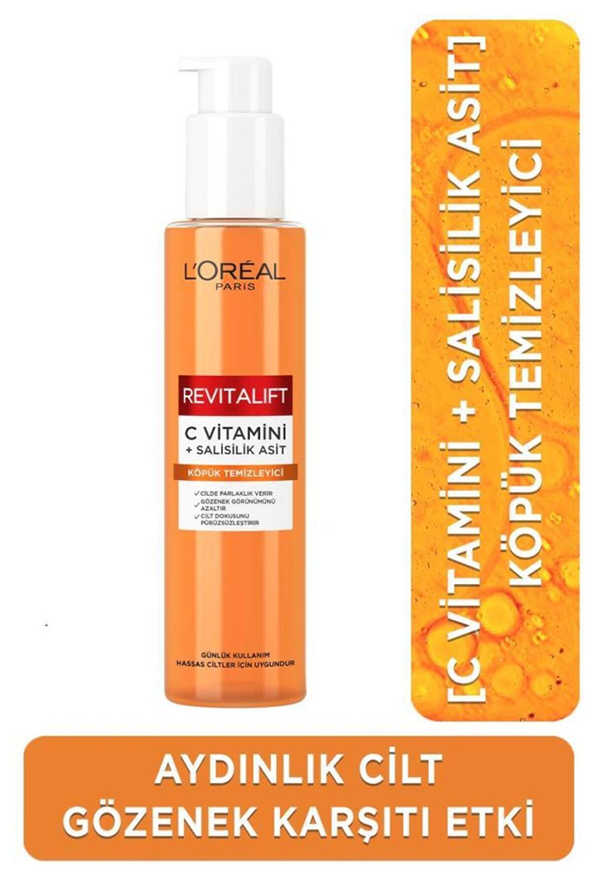 L'Oréal Paris Revitalift Clinical [C vitamini + Salisilik Asit], Aydınlatıcı ve Gözenek Karşıtı Köpük Temizleyici