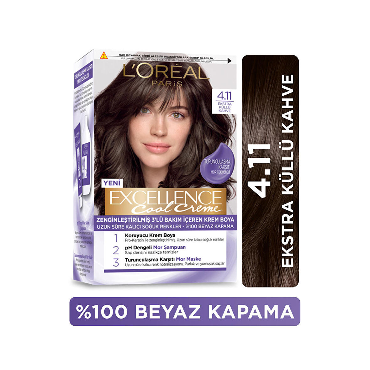 L’Oréal Paris Excellence Cool Creme Saç Boyası – 4.11 Ekstra Küllü Kahve