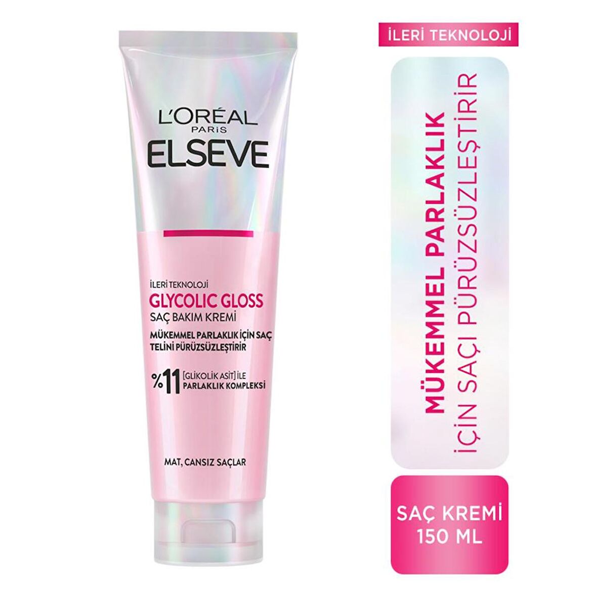 L'Oréal Paris Elseve Glycolic Gloss Mükemmel Parlaklık için Pürüzsüzleştirici Saç Kremi 150ml