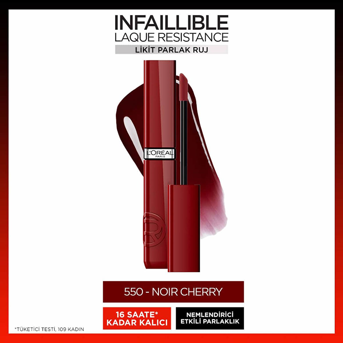 L'Oréal Paris Infaillible Laque Resistance Likit Parlak Ruj - 550 Noir Cherry