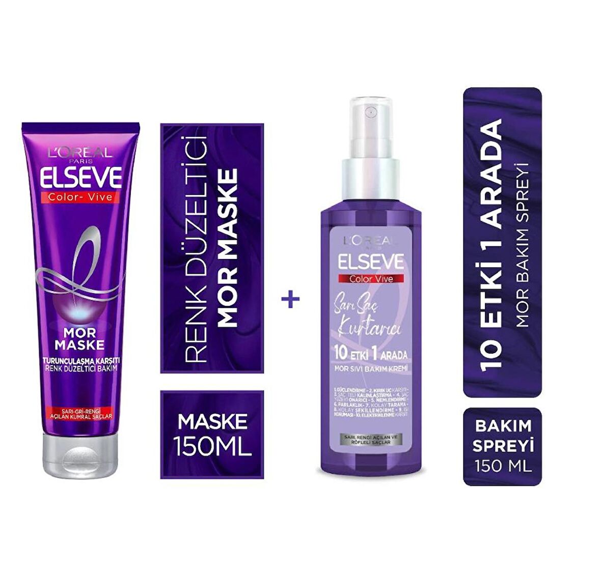 Elseve  Loreal Paris Turunculaşma Karşıtı Mor Maske 150 ml & Turunculaşma Karşıtı Saç Spreyi 150ml