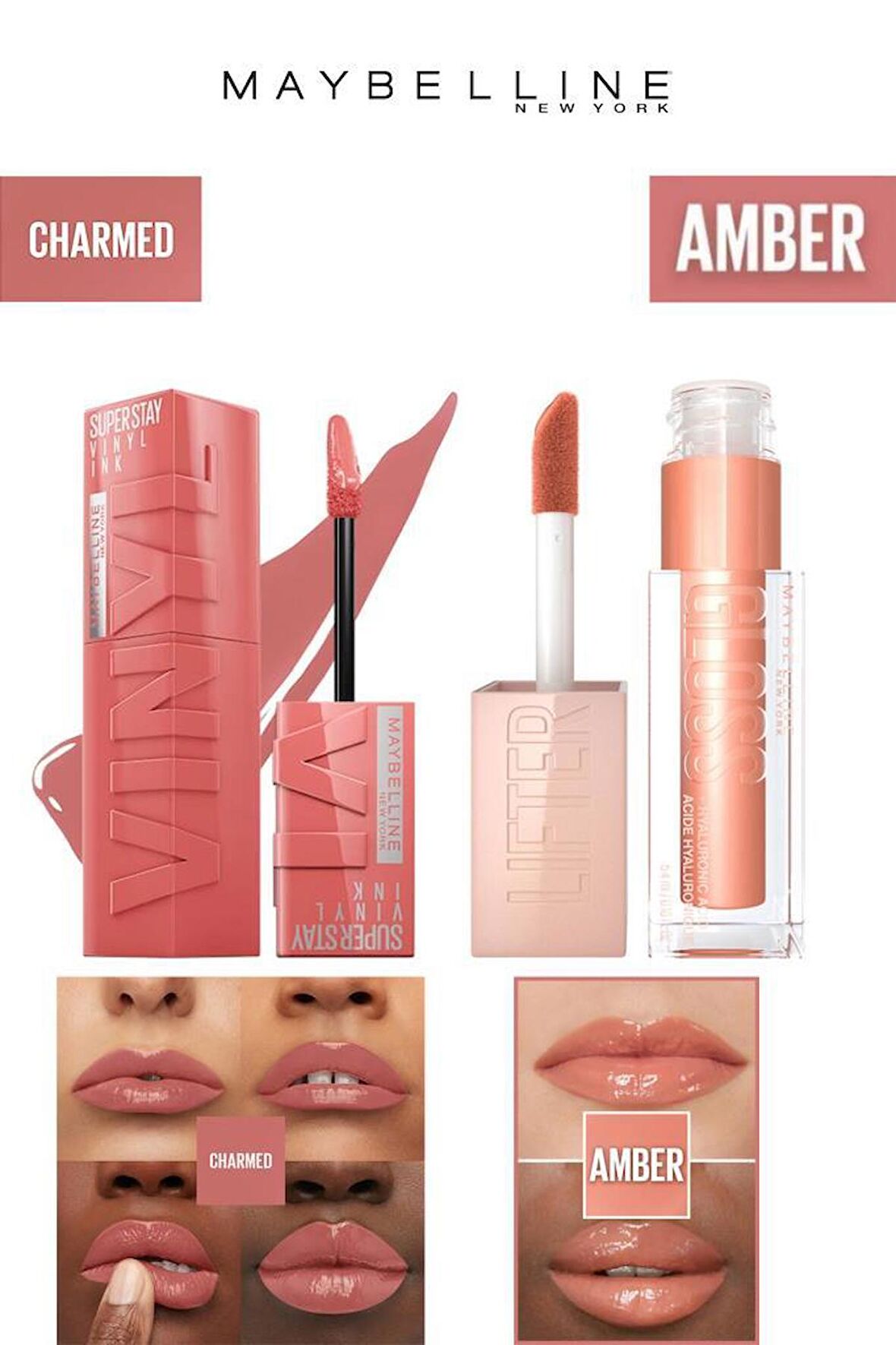 Maybelline Dudak Dolgunlaştırıcı Parlatıcı Kalıcı Işıltılı Dudaklar Nemlendirici Lip Gloss Seti 100 Charmed-007 Amber