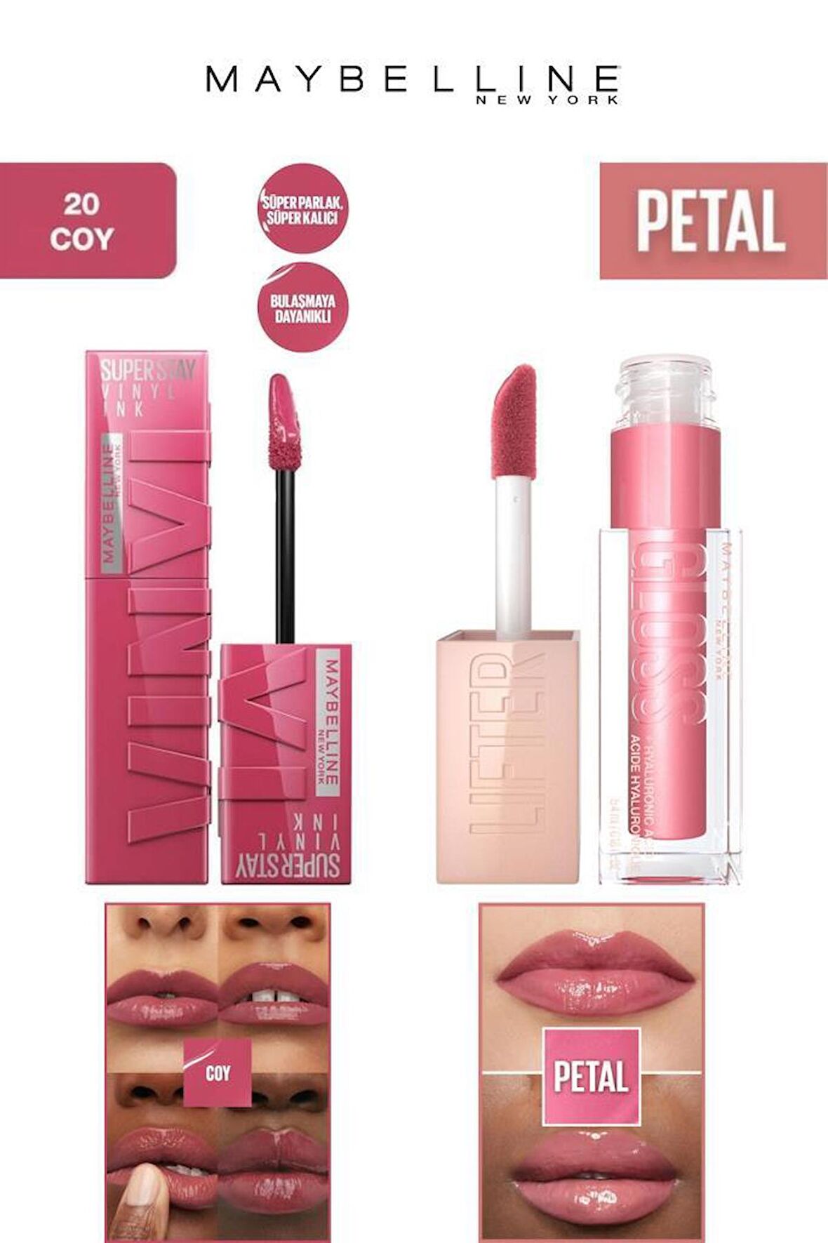 Maybelline Dudak Dolgunlaştırıcı Parlatıcı Kalıcı Işıltılı Dudaklar Nemlendirici Lip Gloss Seti 20 Coy-005 Petal