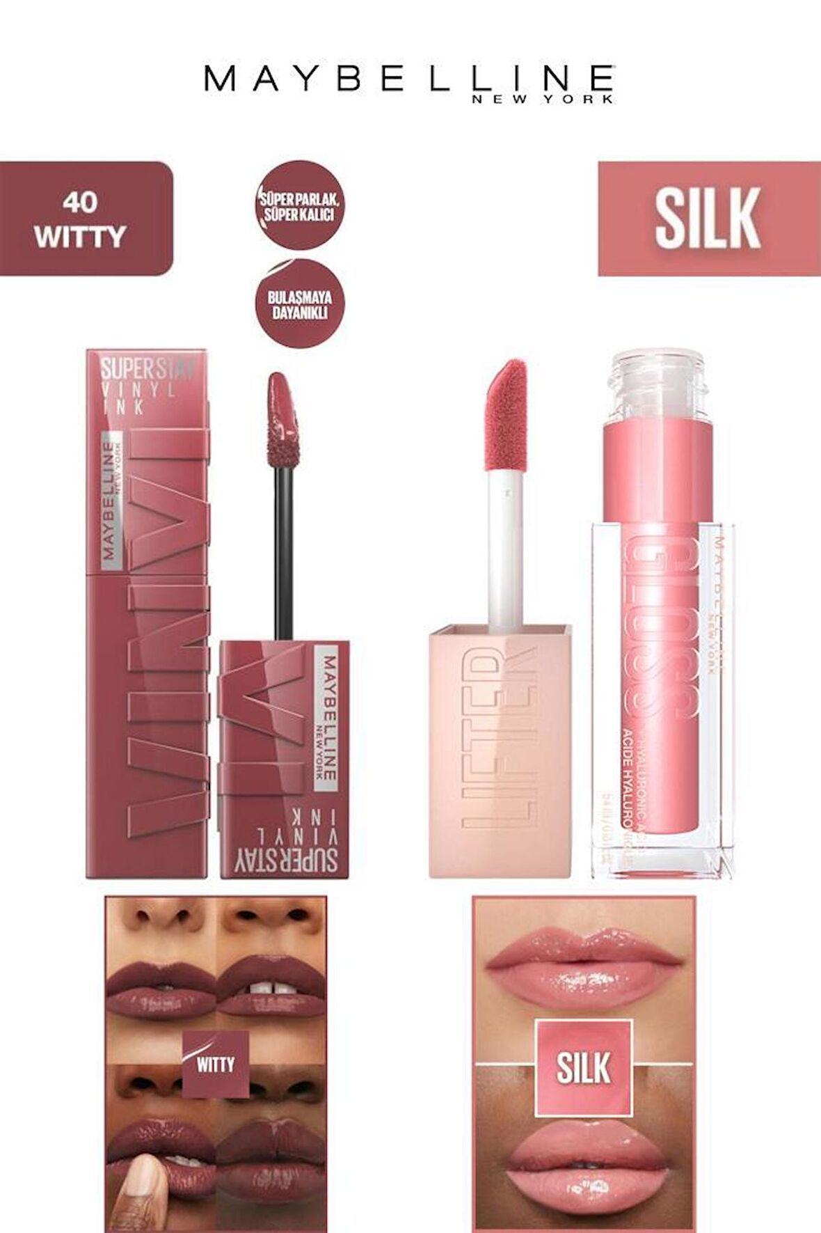 Maybelline Dudak Dolgunlaştırıcı Parlatıcı Kalıcı Işıltılı Dudaklar Nemlendirici Lip Gloss Seti 40 Witty-005 Silk