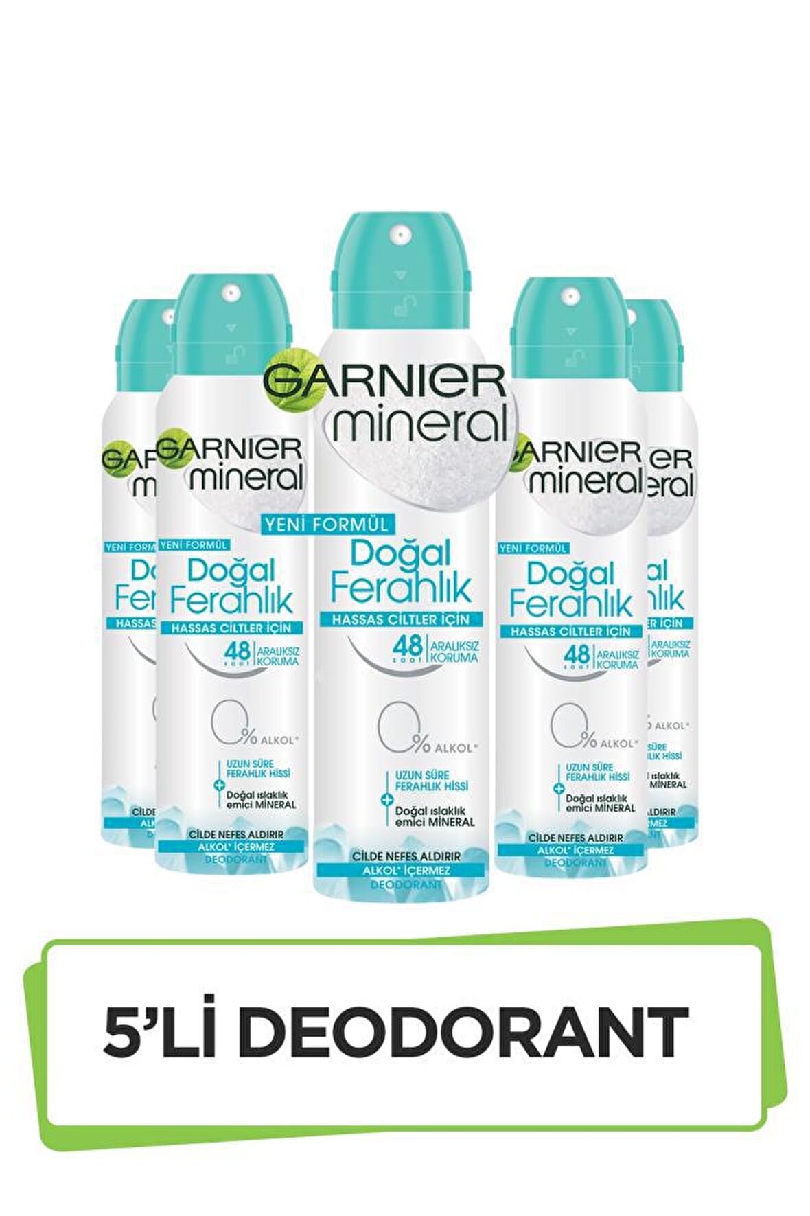 Garnier Doğal Ferahlık Antiperspirant Ter Önleyici Leke Yapmayan Kadın Sprey Deodorant 150 ml x 5