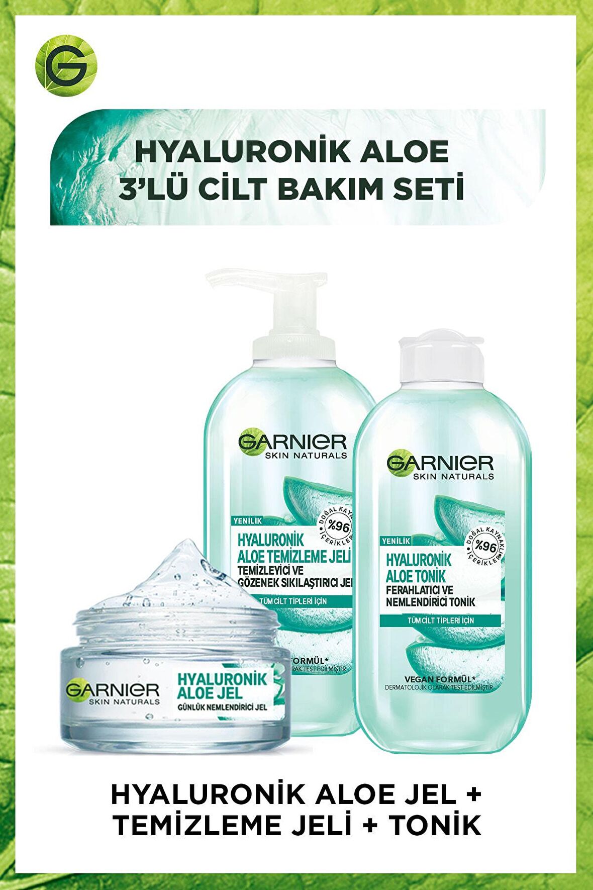 Hyaluronik Aloe Jel + Aloe Temizleme Jeli + Aloe Tonik