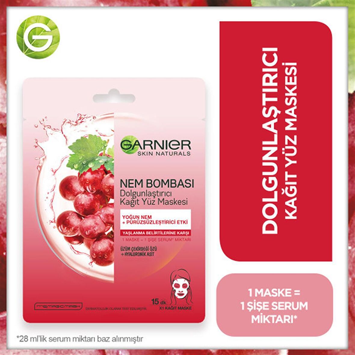 Garnier Nem Bombası Dolgunlaştırıcı Kağıt Yüz Maskesi