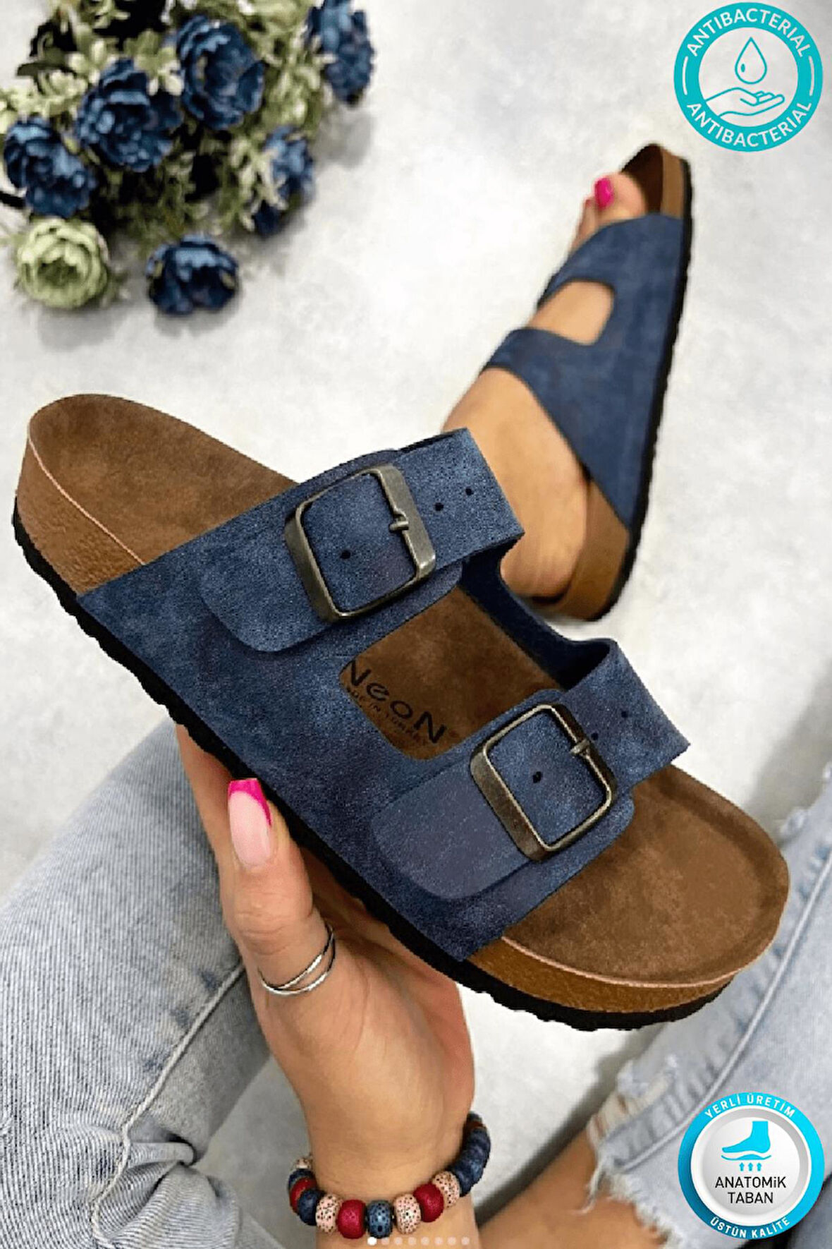 Madrid Unisex Ortopedik Tabanlı Terlik Çift Bantlı Tokalı Günlük Rahat Ev & Dışarı Terliği