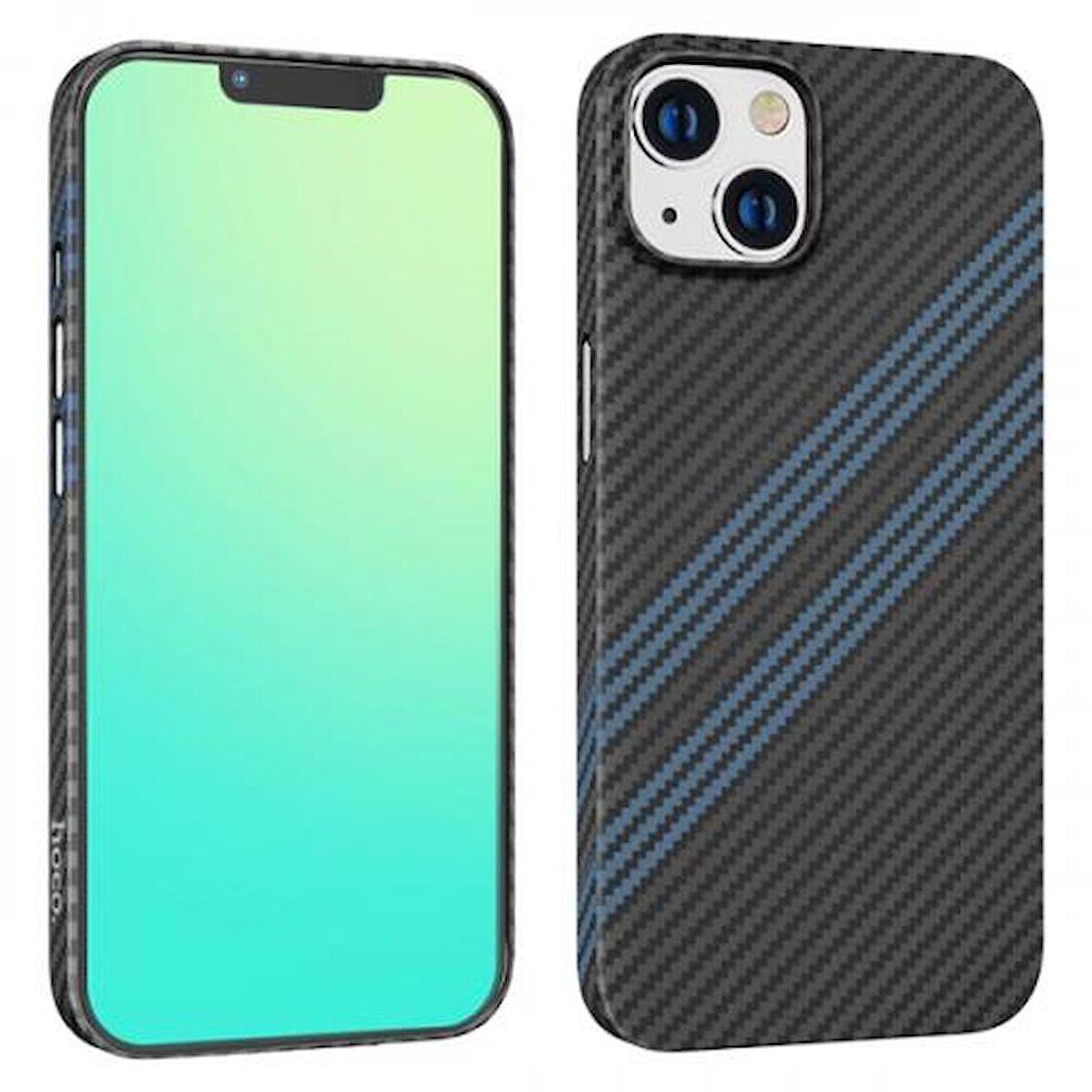 Coofbe Karbon Fiber Kamera Korumalı Desenli iPhone 14 Kılıf Parmak İzi Bırakmaz 0.6MM Kalınlık