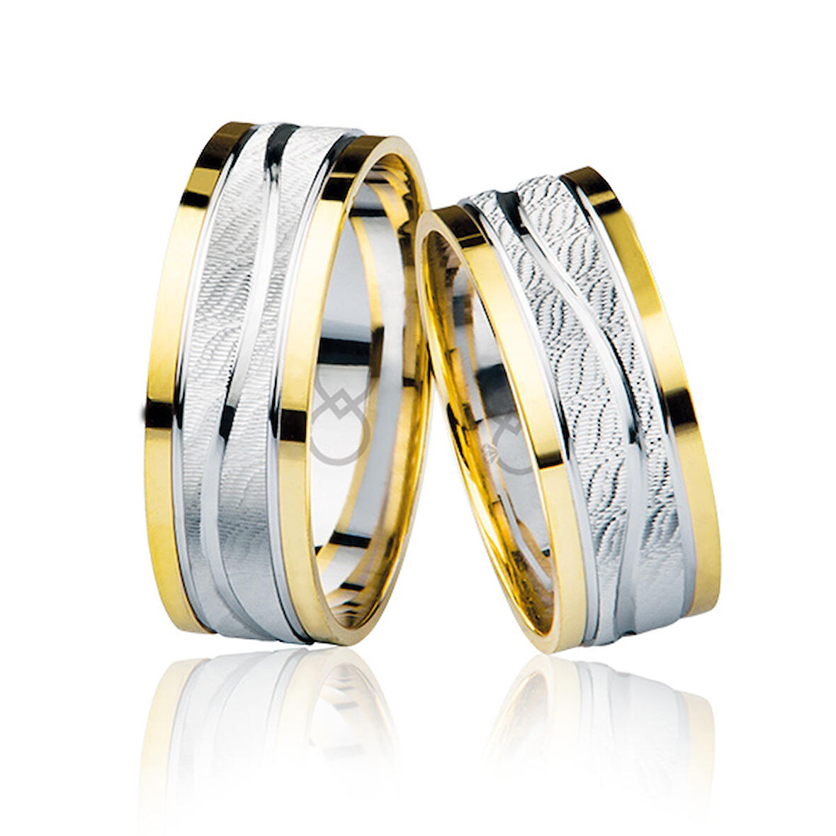 Harem Altın Sarı Beyaz Şeritli Altın Alyans 3603-3